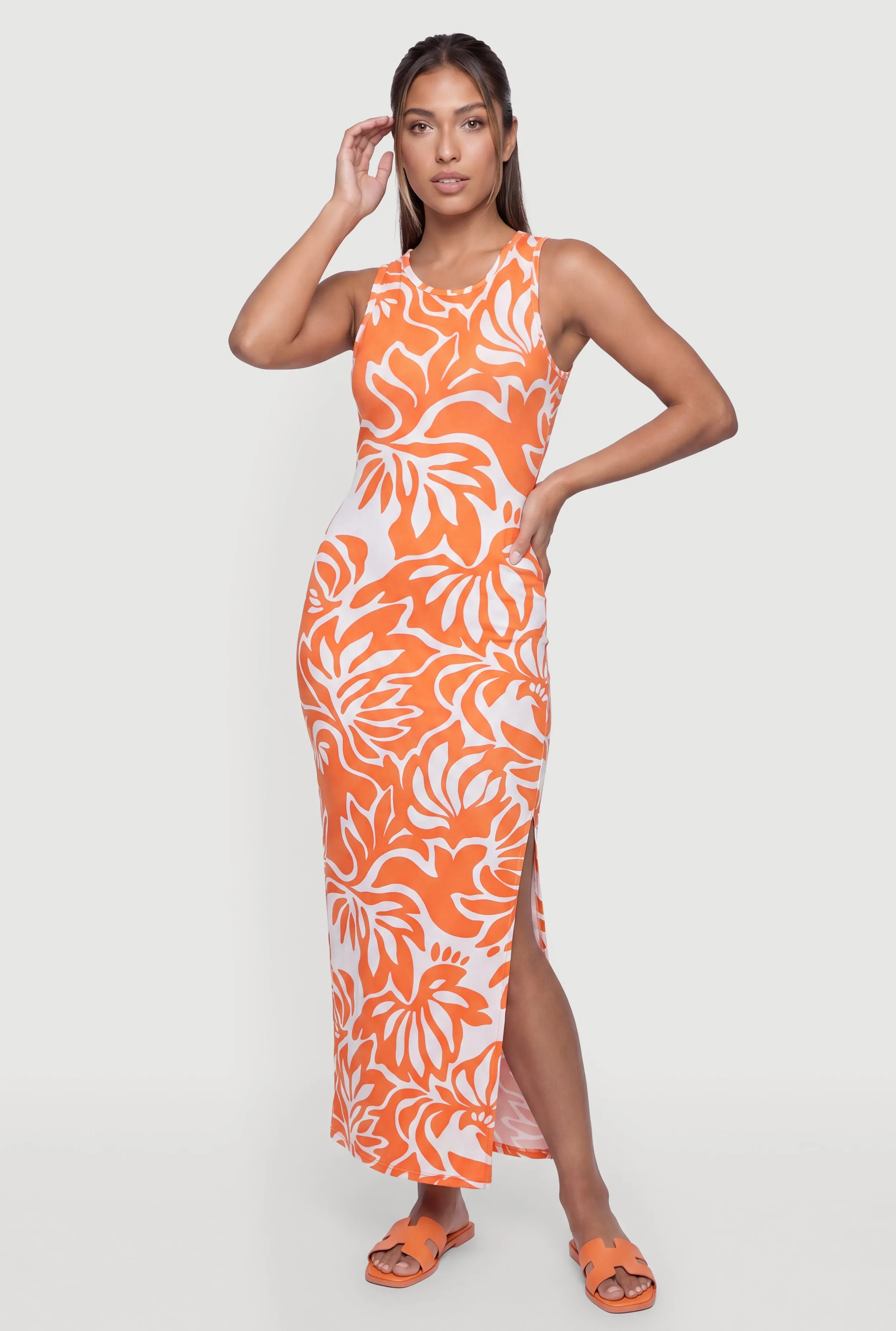 Floral Print Keyhole Back Side Slit Maxi Dress sold by Rainbow