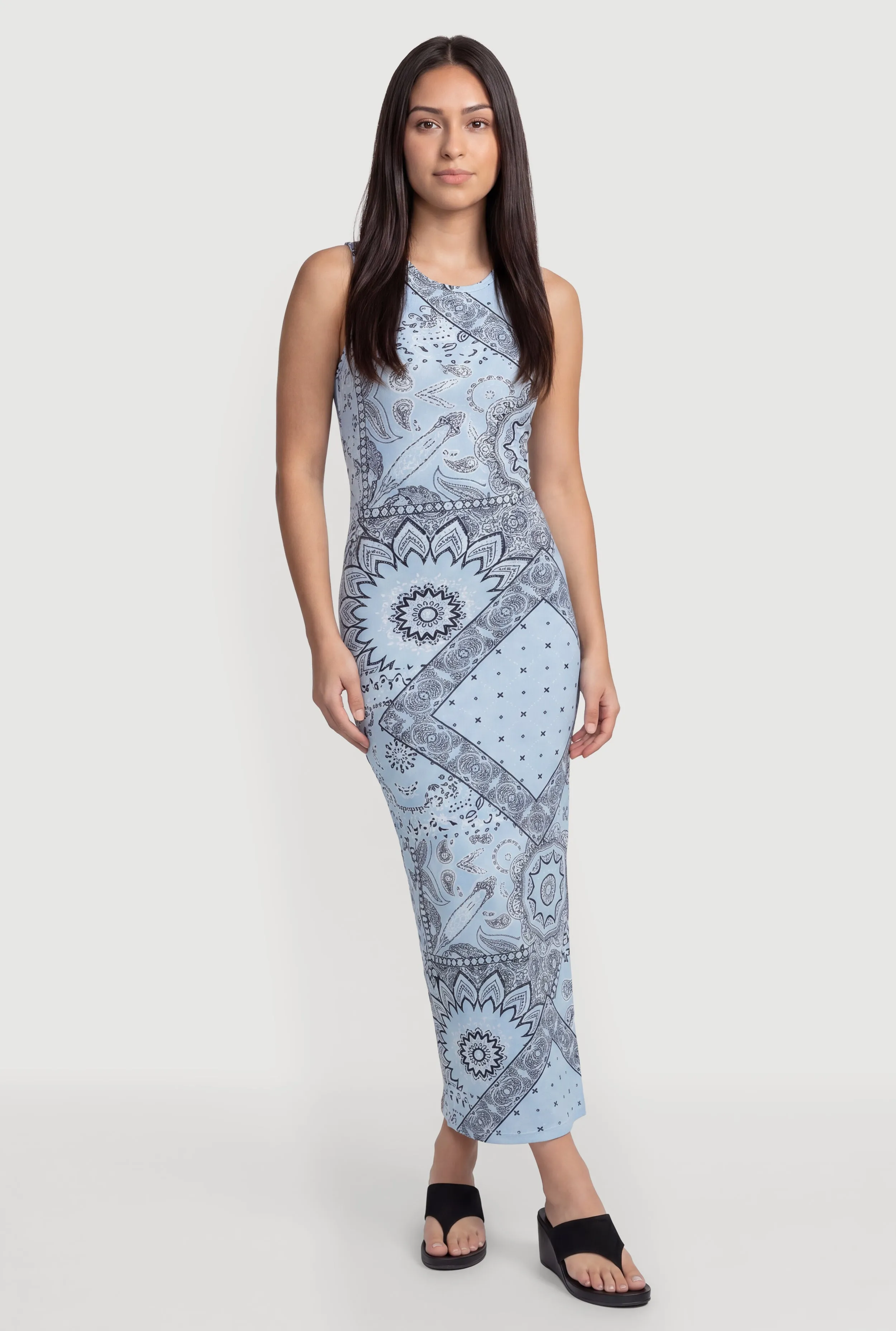 Bandana Print Side Slit Keyhole Back Maxi Dress sold by Rainbow