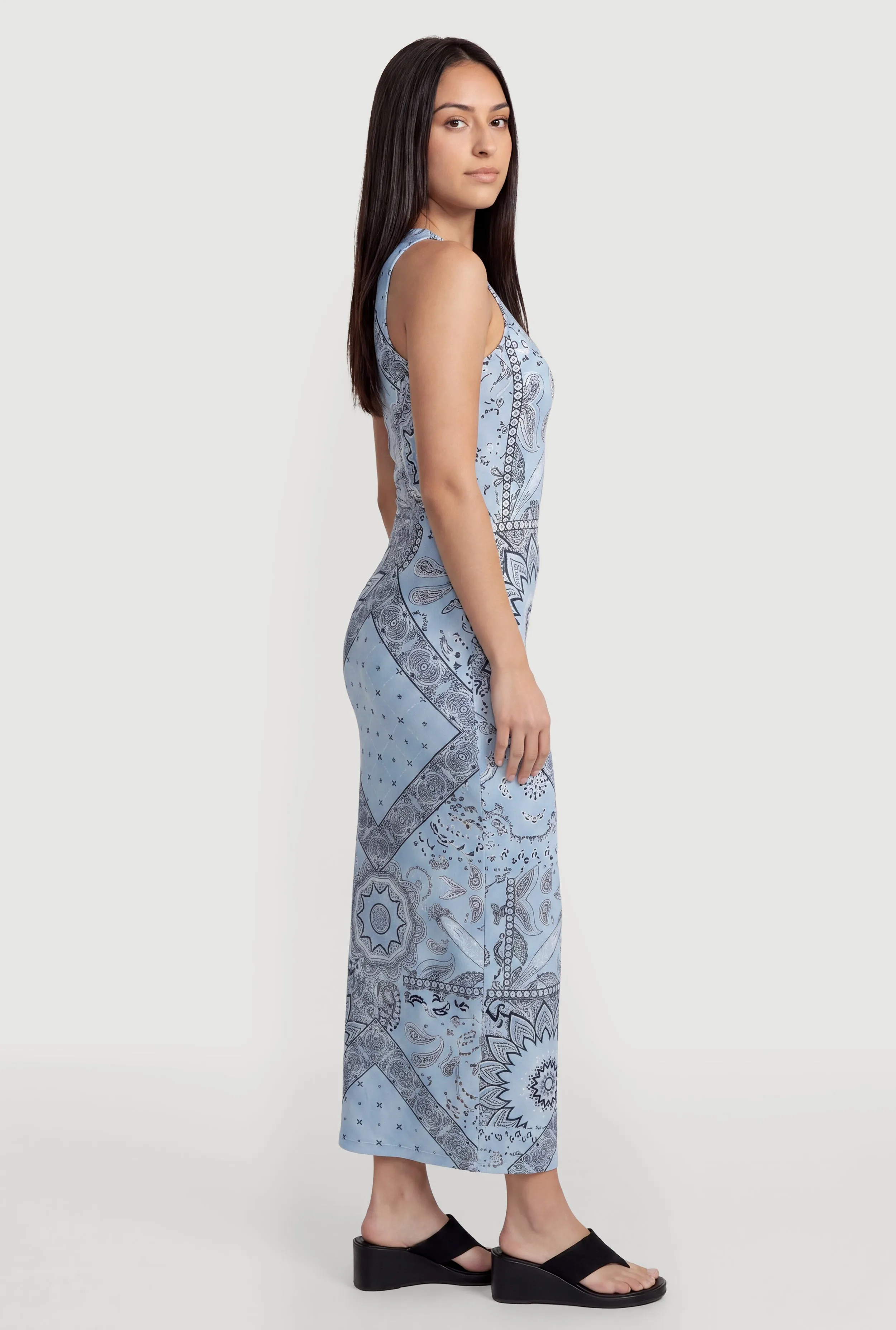 Bandana Print Side Slit Keyhole Back Maxi Dress sold by Rainbow product image thumbnail 2