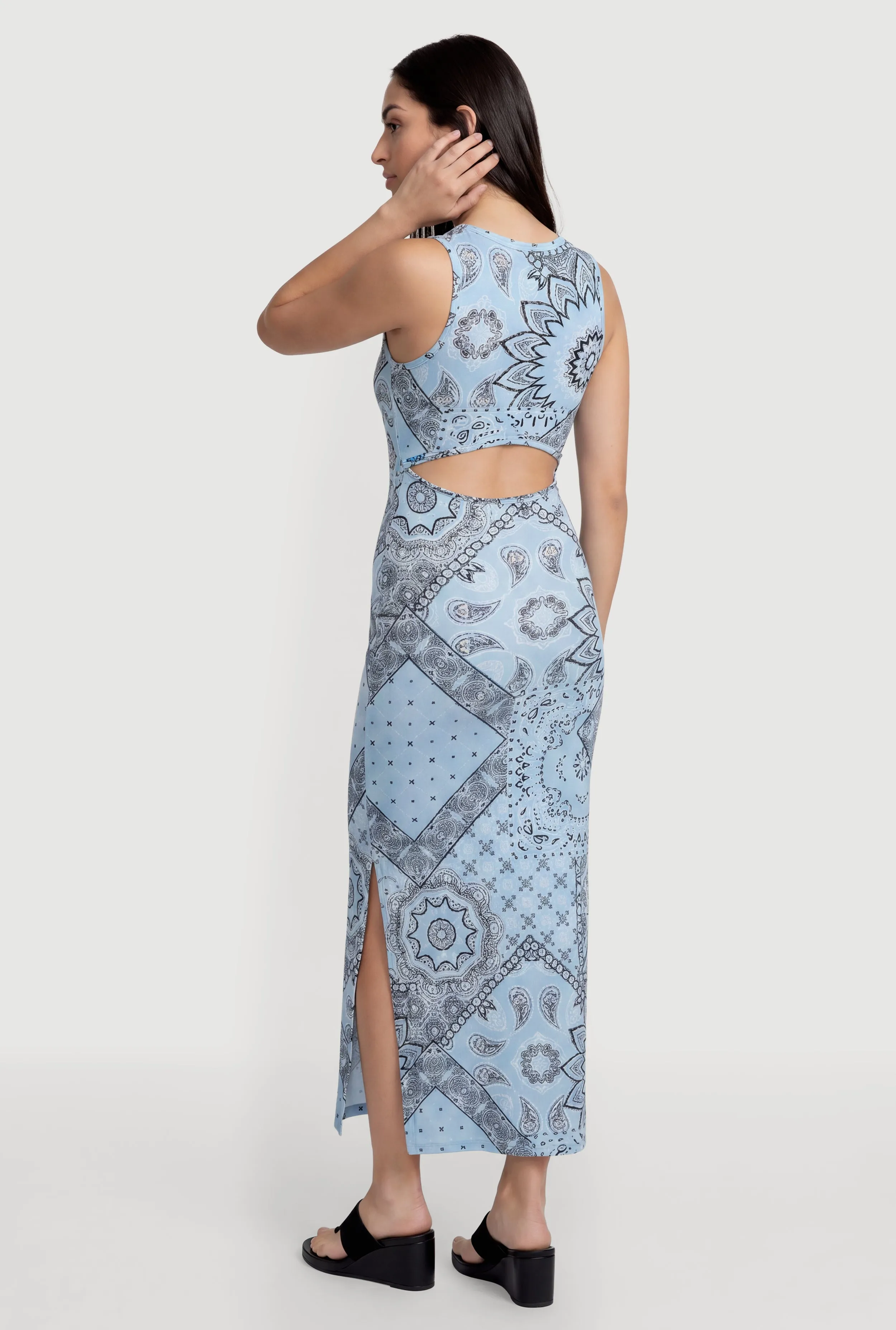 Bandana Print Side Slit Keyhole Back Maxi Dress sold by Rainbow product image thumbnail 3