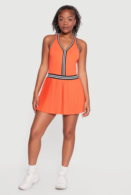 Varsity Stripe Racerback Pleated Tennis Dress with Shorts Lining made by Rainbow