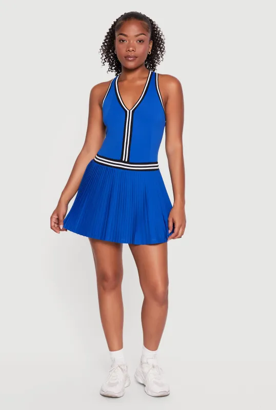 Varsity Stripe Racerback Pleated Tennis Dress with Shorts Lining made by Rainbow
