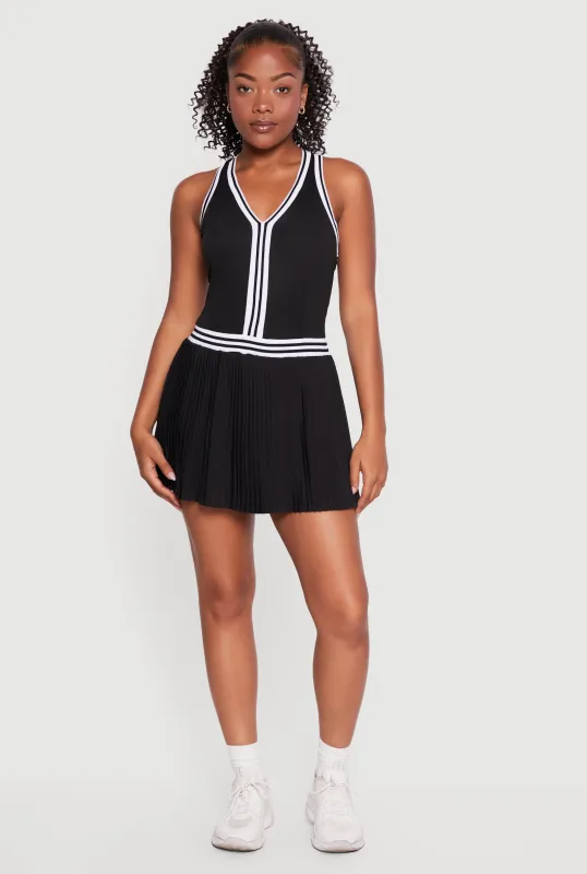 Varsity Stripe Racerback Pleated Tennis Dress with Shorts Lining made by Rainbow