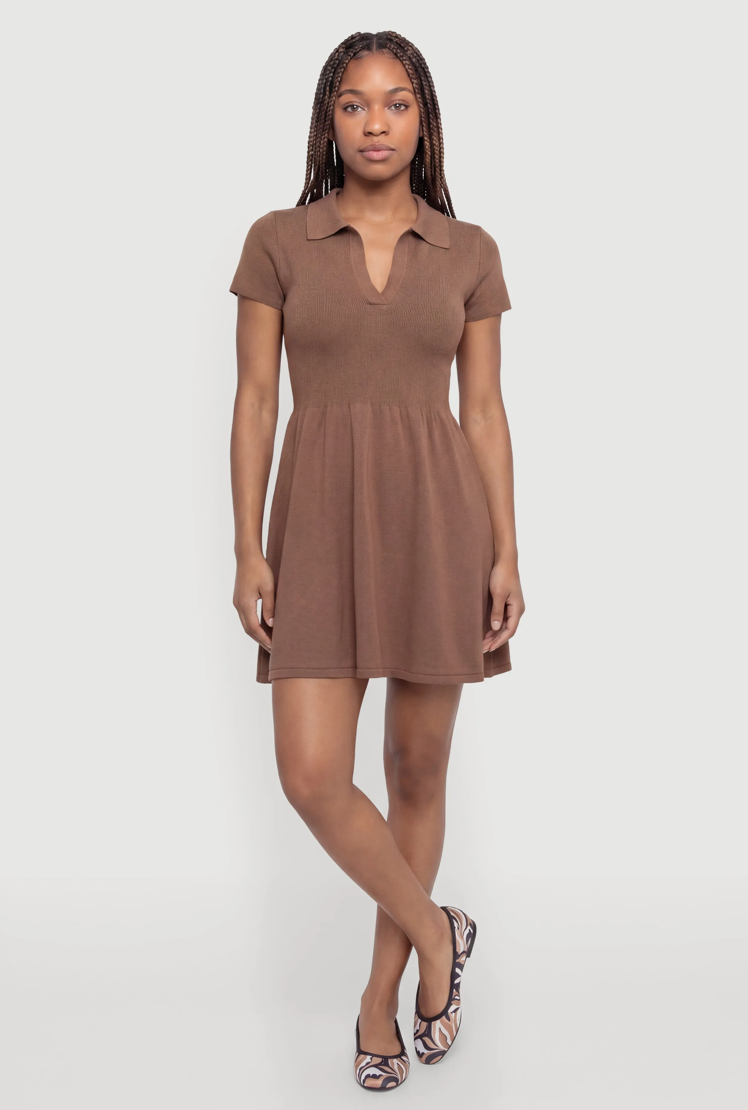 Short Sleeve Notch Neck Mini Dress sold by Rainbow product image thumbnail 3