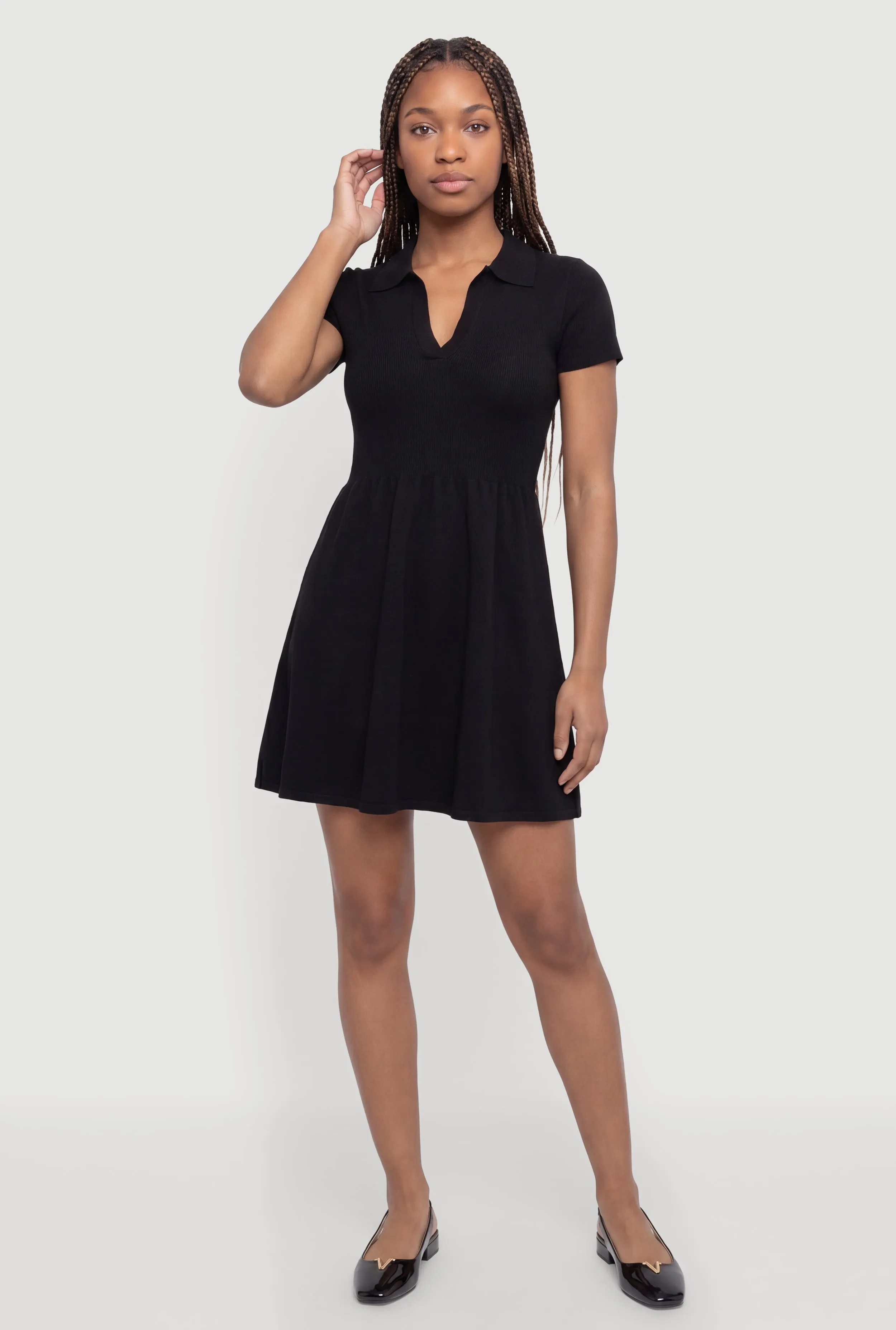Short Sleeve Notch Neck Mini Dress sold by Rainbow