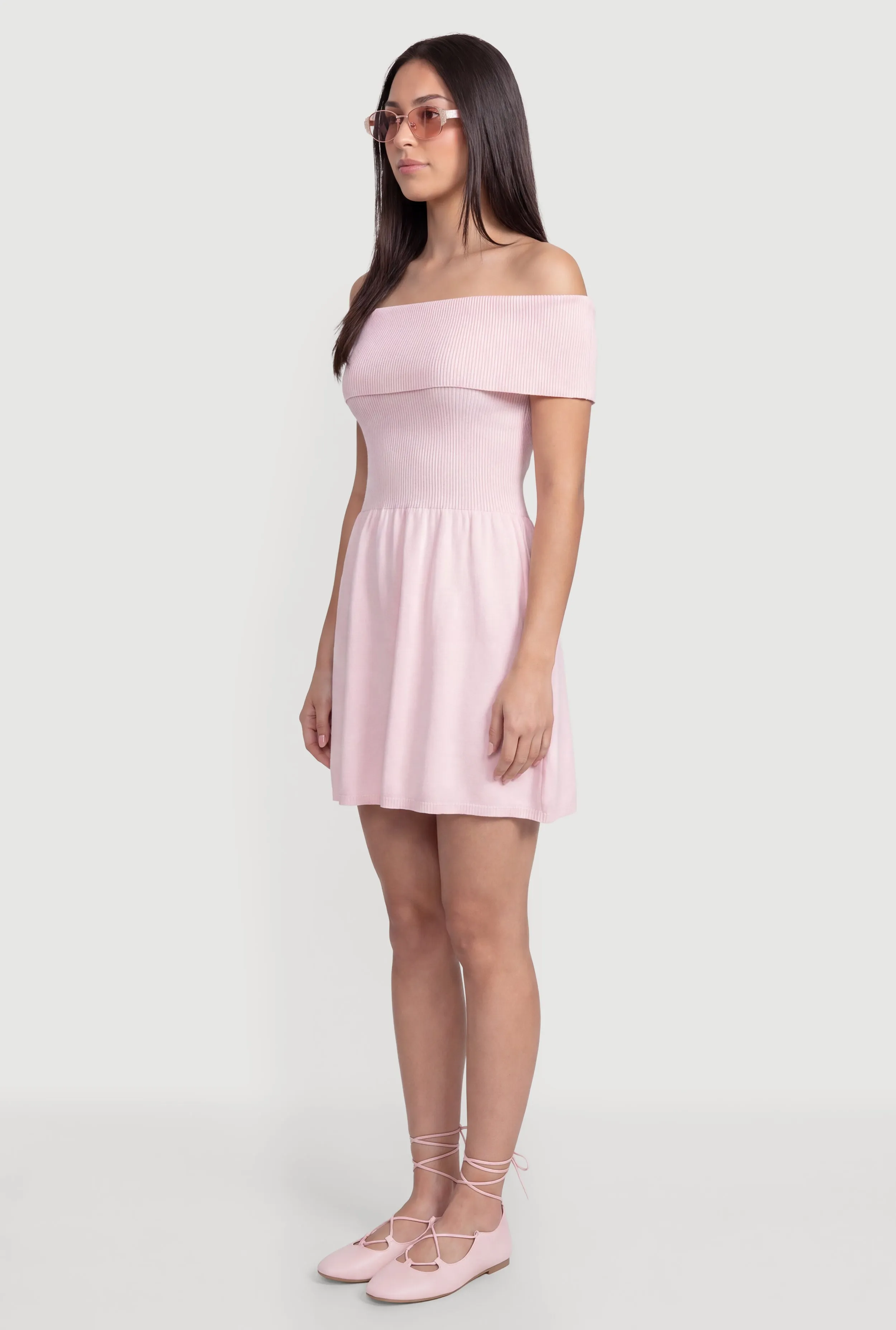 Fold Over Off The Shoulder Skater Dress sold by Rainbow product image thumbnail 2