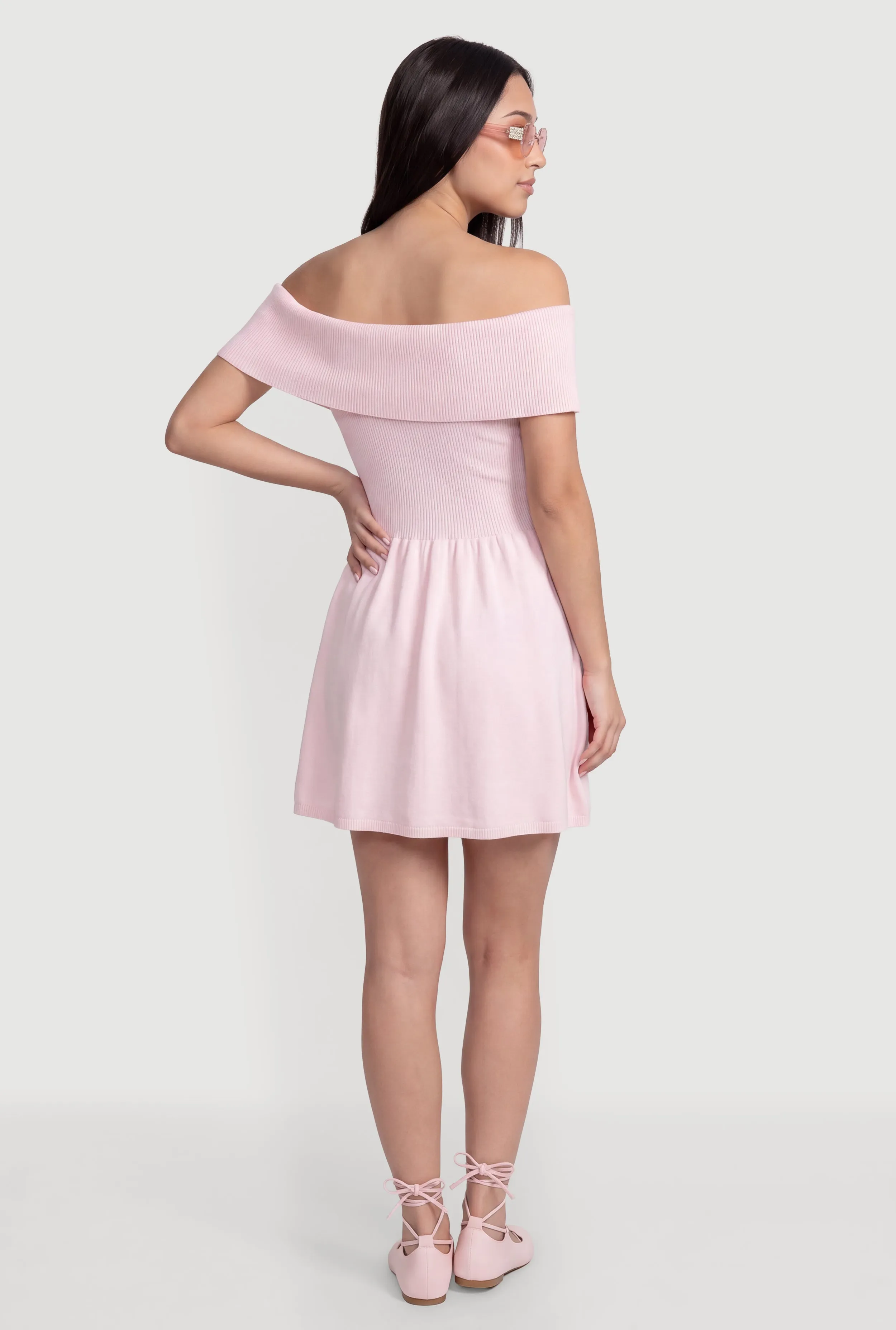 Fold Over Off The Shoulder Skater Dress sold by Rainbow product image thumbnail 3
