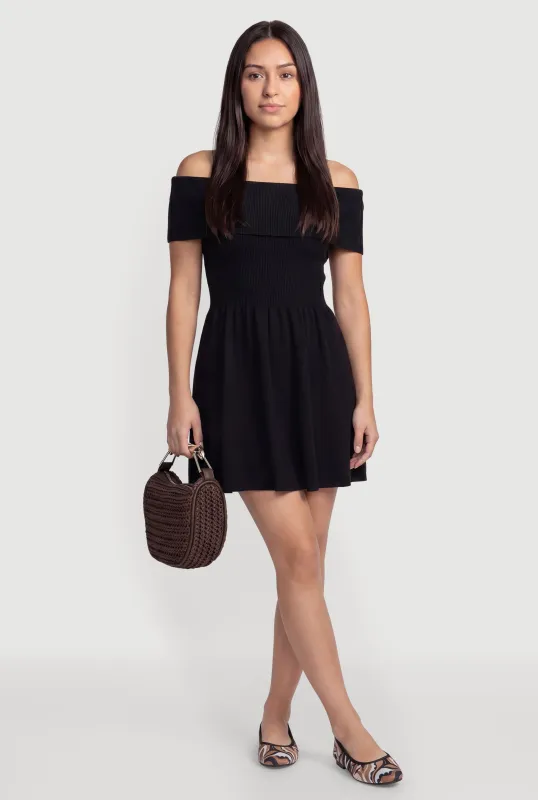 Fold Over Off The Shoulder Skater Dress made by Rainbow