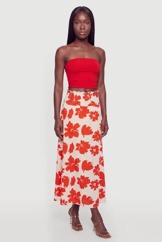 Floral Smocked Waist Maxi Skirt made by Rainbow