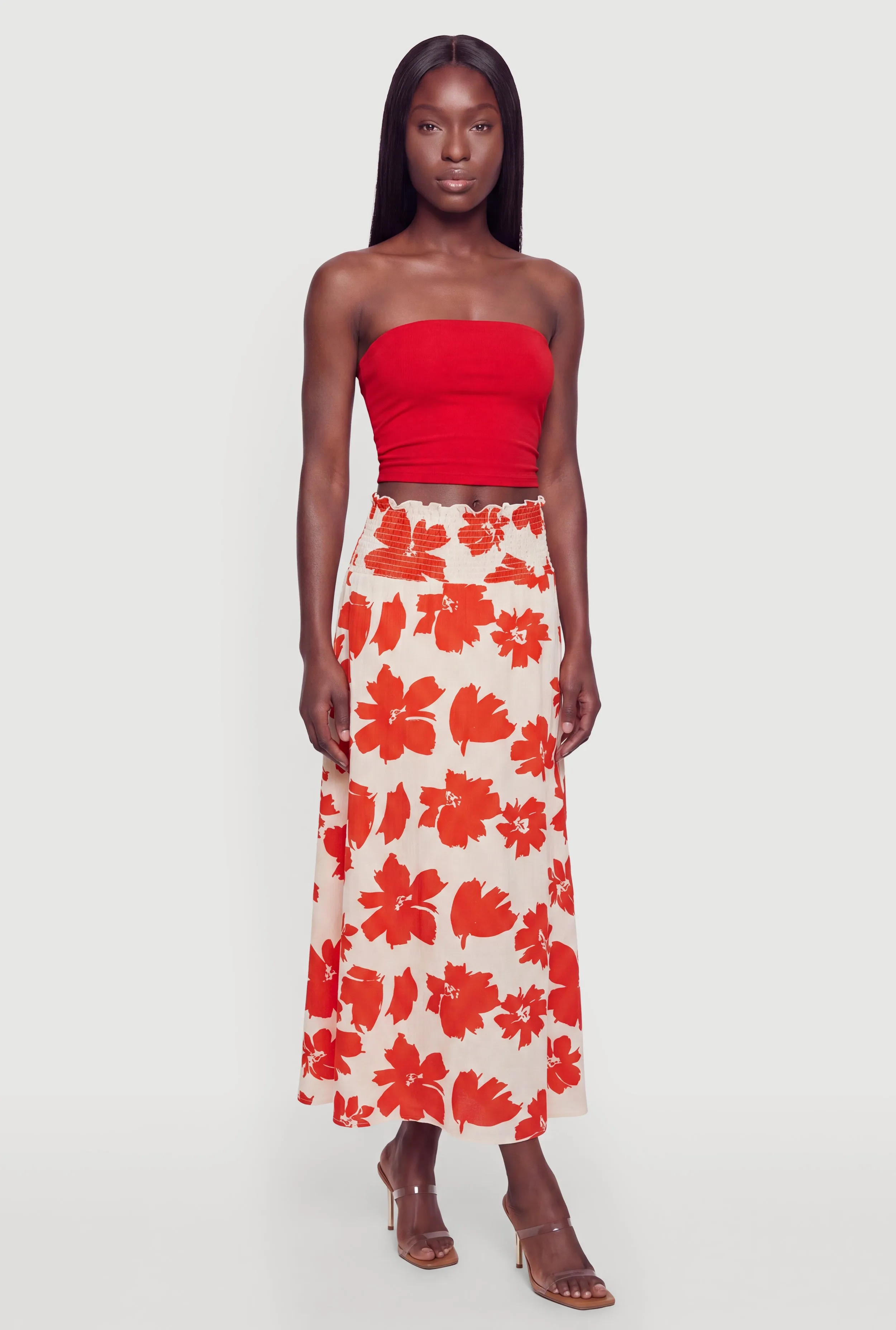 Floral Smocked Waist Maxi Skirt sold by Rainbow