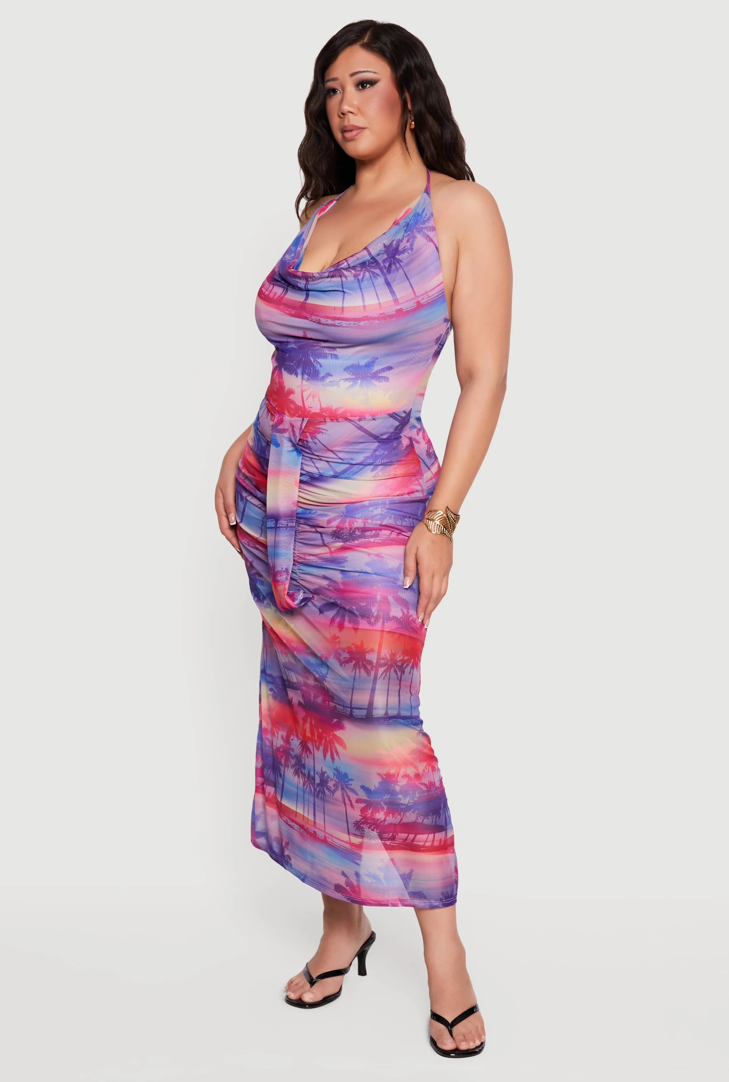 Plus Size Palm Tree Print Halter Maxi Dress sold by Rainbow product image thumbnail 2