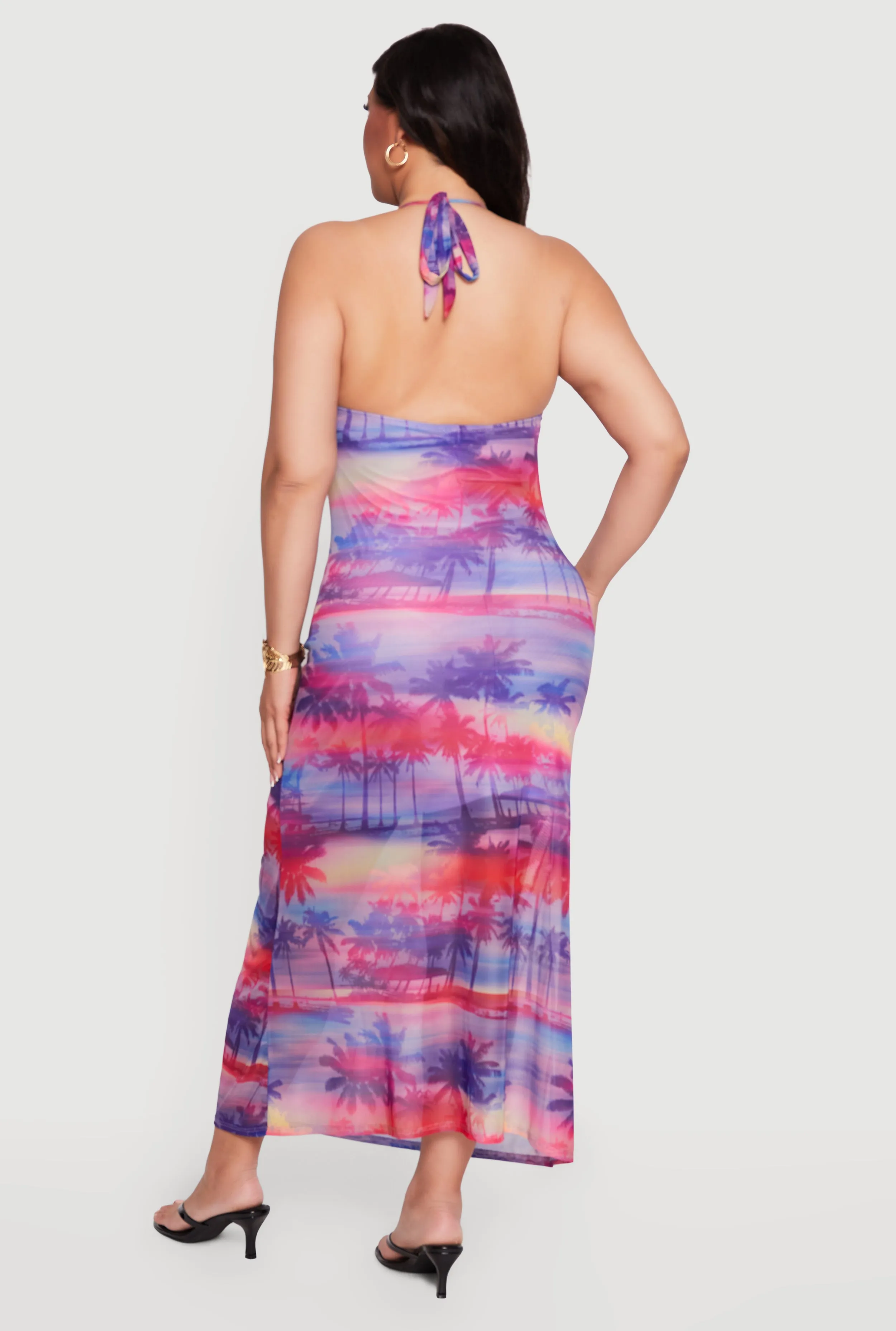 Plus Size Palm Tree Print Halter Maxi Dress sold by Rainbow product image thumbnail 3