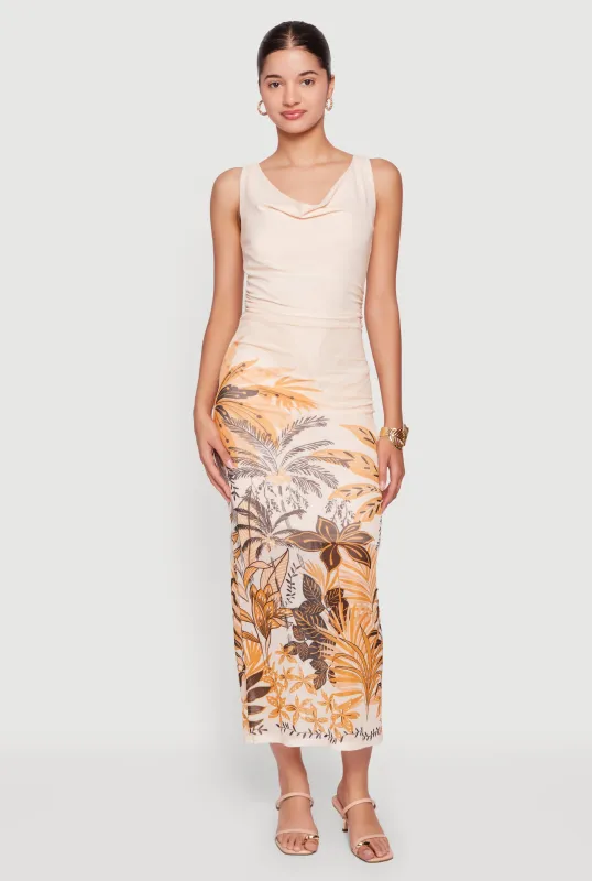 Tropical Floral Mesh Cowl Neck Maxi Dress made by Rainbow