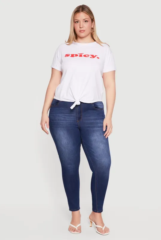 Plus Size Spicy Graphic Knot Front Tee made by Rainbow