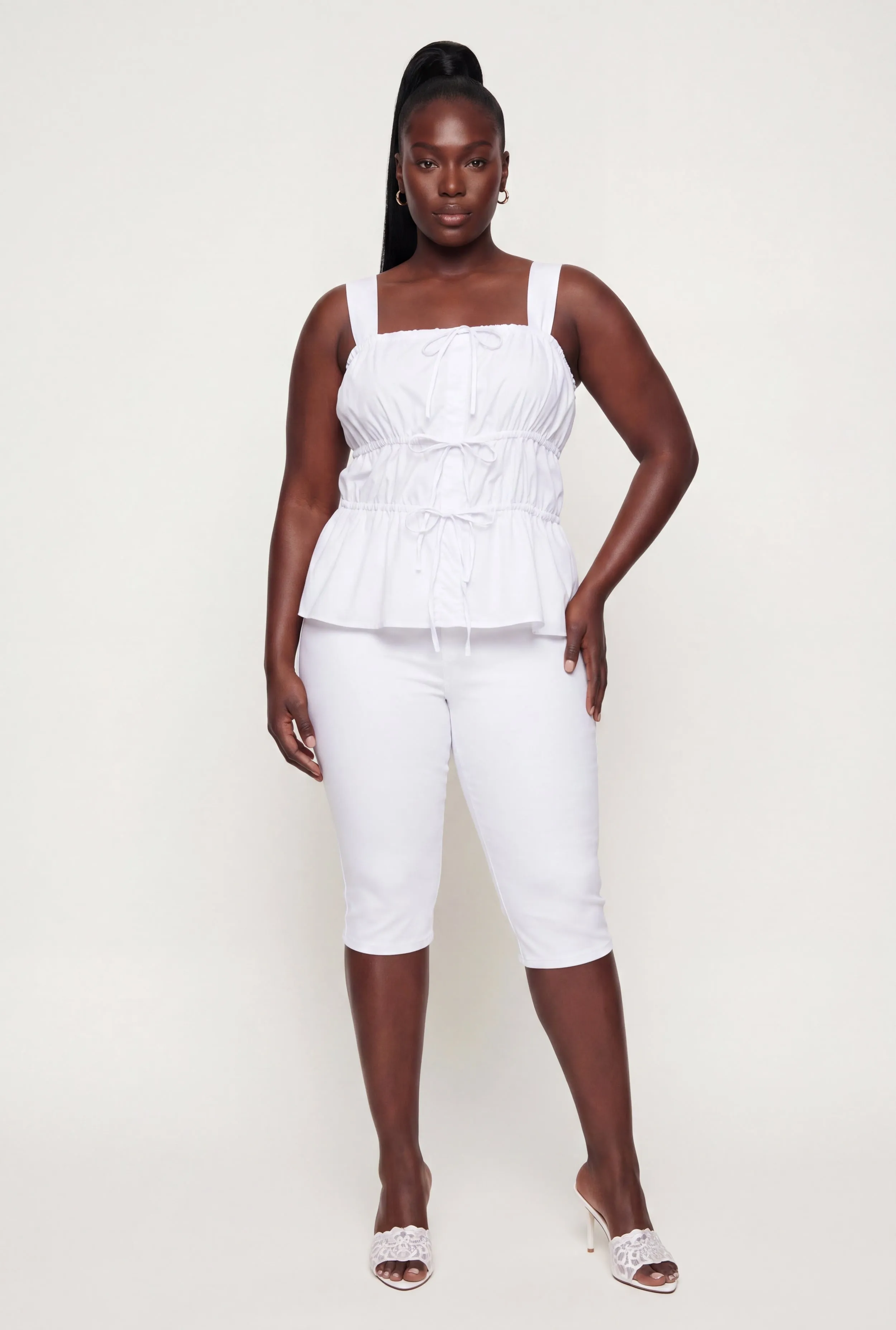 Plus Size Square Neck Drawstring Detail Sleeveless Blouse sold by Rainbow product image thumbnail 2