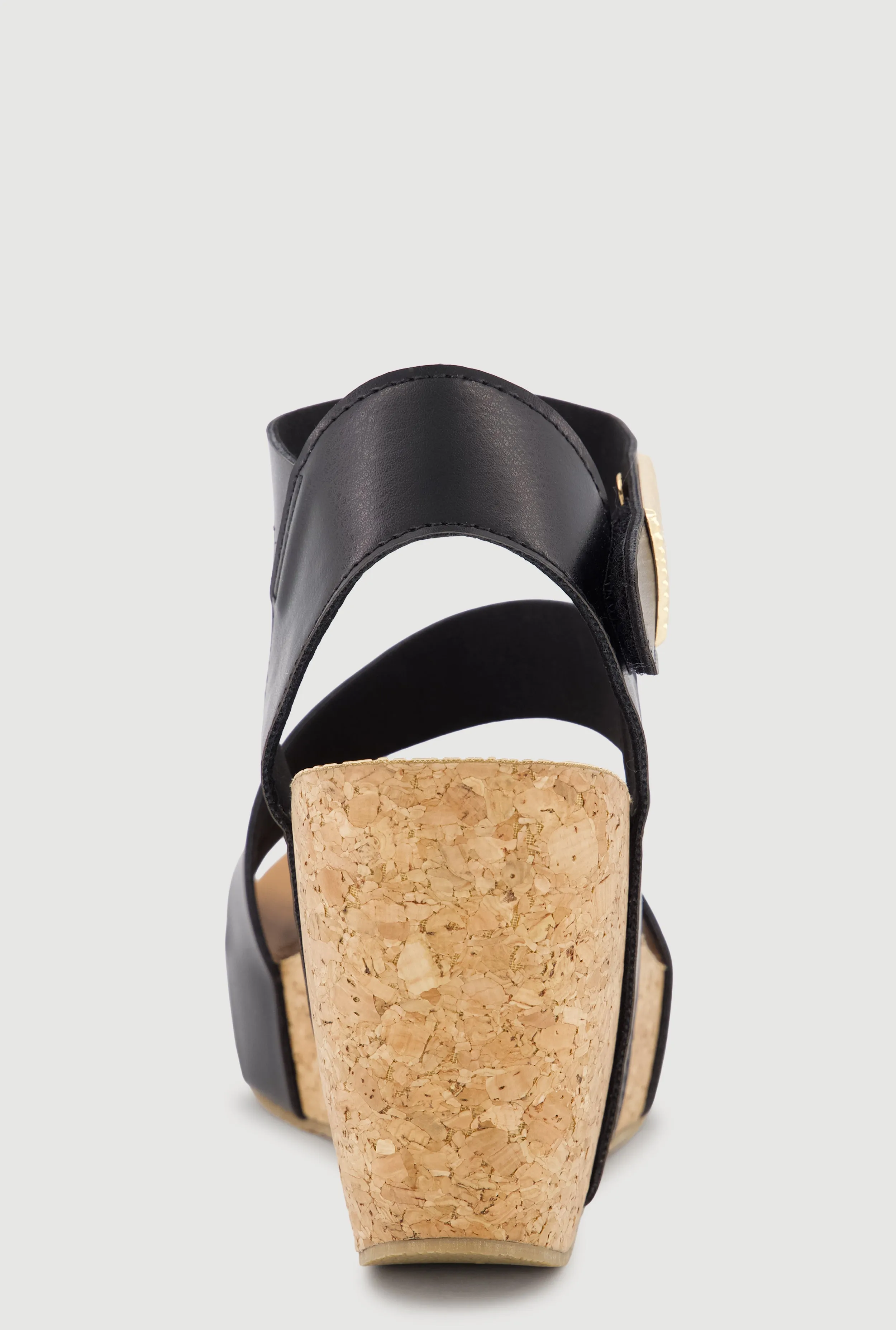 Faux Leather Metallic Buckle Detail Velcro Ankle Strap Wedges sold by Rainbow product image thumbnail 3