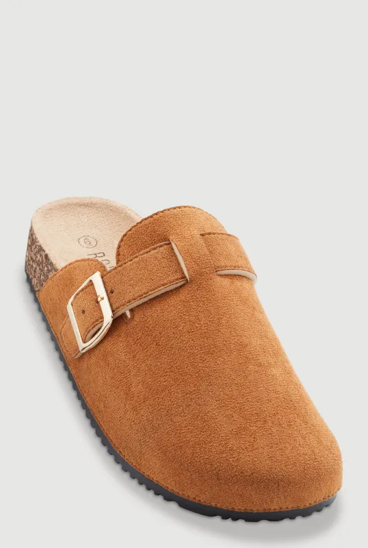 Faux Suede Buckle Detail Cork Clogs made by Rainbow