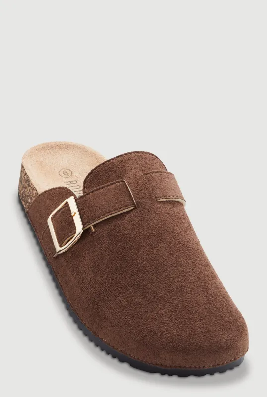 Faux Suede Buckle Detail Cork Clogs made by Rainbow