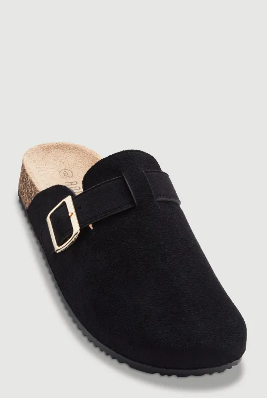 Faux Suede Buckle Detail Cork Clogs made by Rainbow