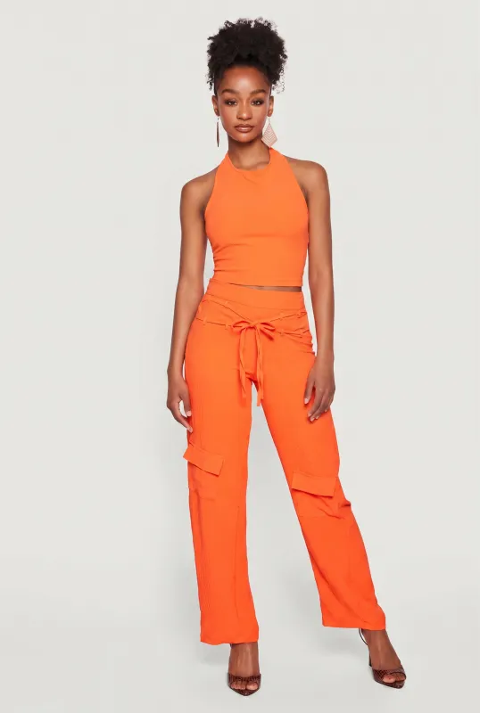 Cropped Halter Top and Tie Front Detail Pull On Pants made by Rainbow