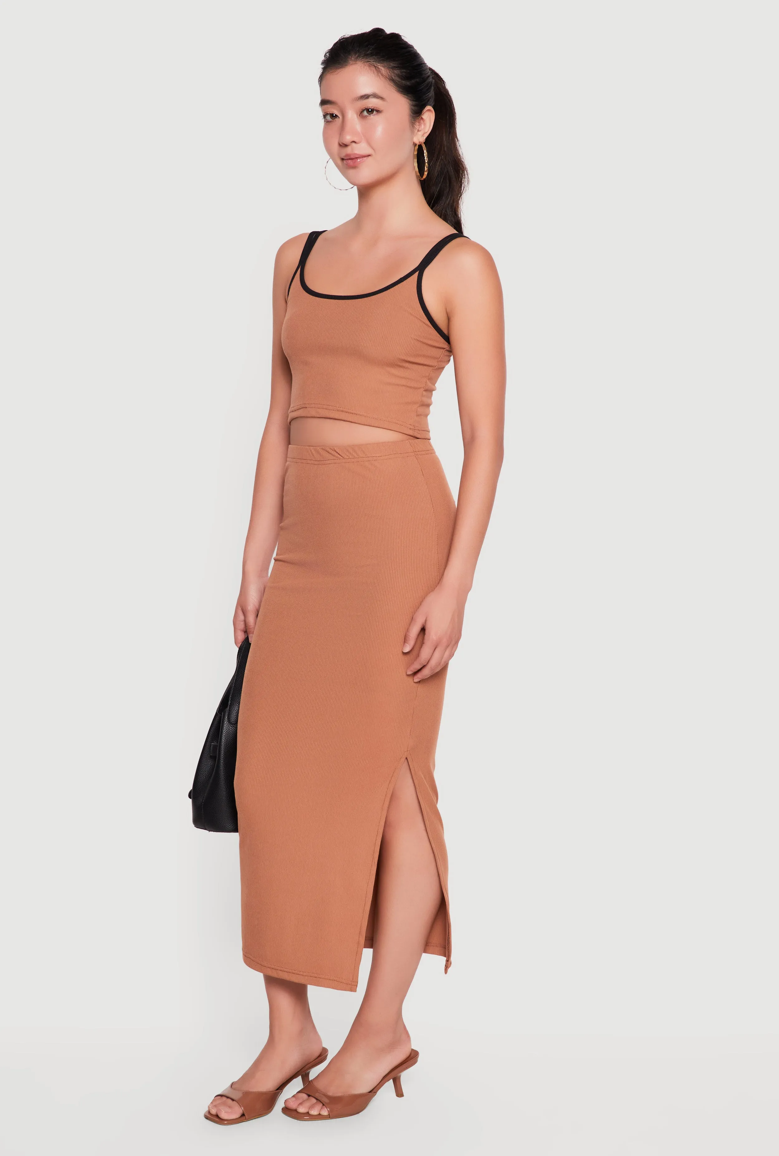 Contrast Trim Double Strap Crop Top and Side Slit Skirt sold by Rainbow product image thumbnail 2