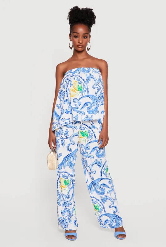 Baroque Lemon Print Tube Top and Pants Set made by Rainbow