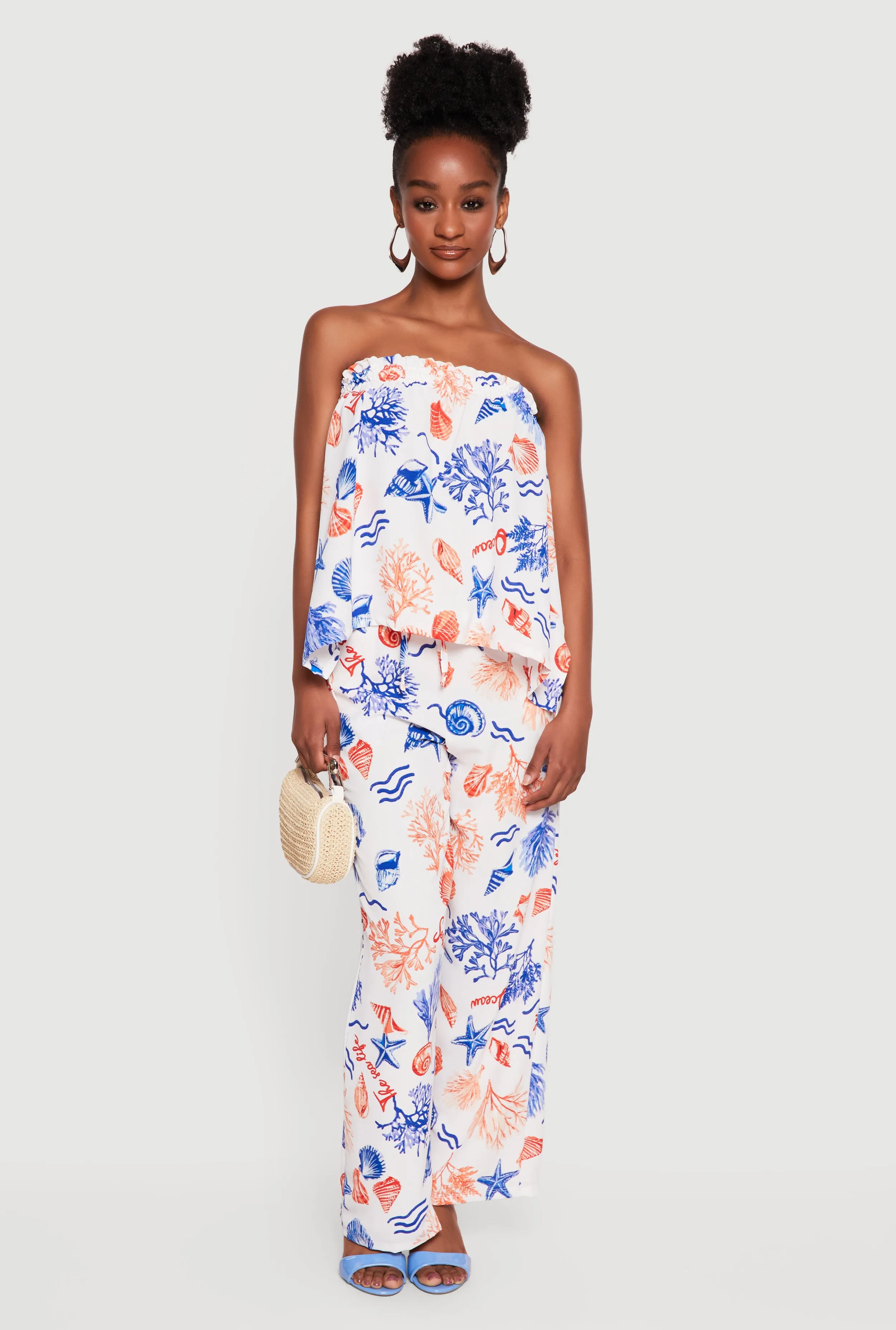 Coastal Seashell Print Tube Top and Pants Set sold by Rainbow