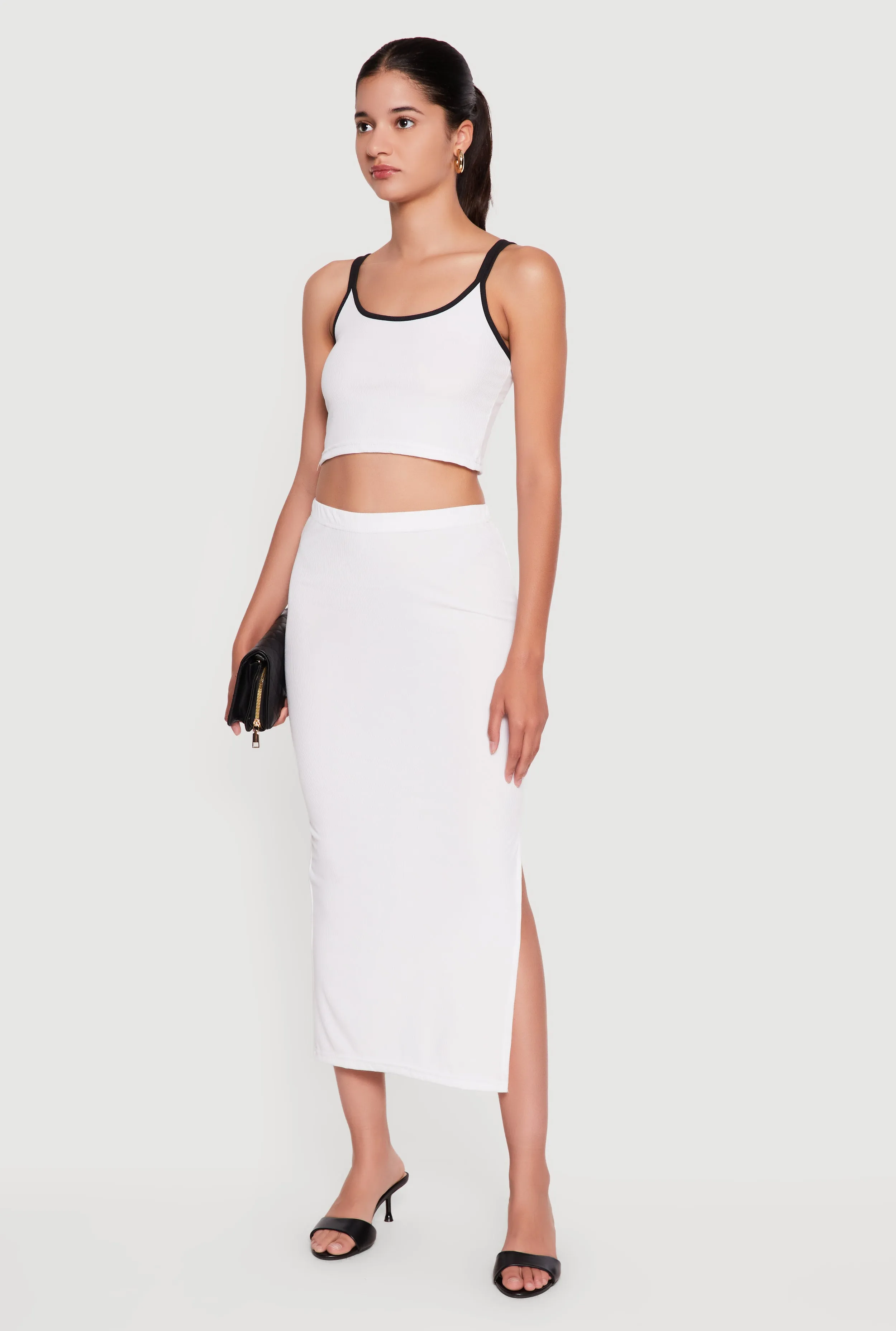 Contrast Trim Double Strap Crop Top and Side Slit Skirt sold by Rainbow product image thumbnail 2