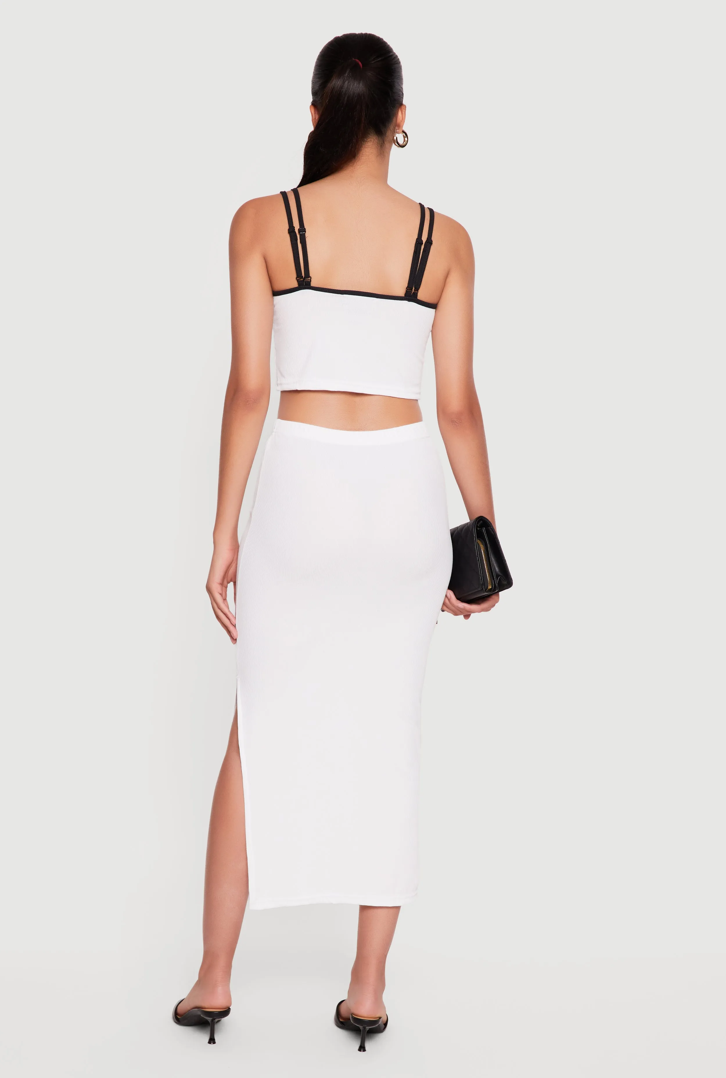 Contrast Trim Double Strap Crop Top and Side Slit Skirt sold by Rainbow product image thumbnail 3