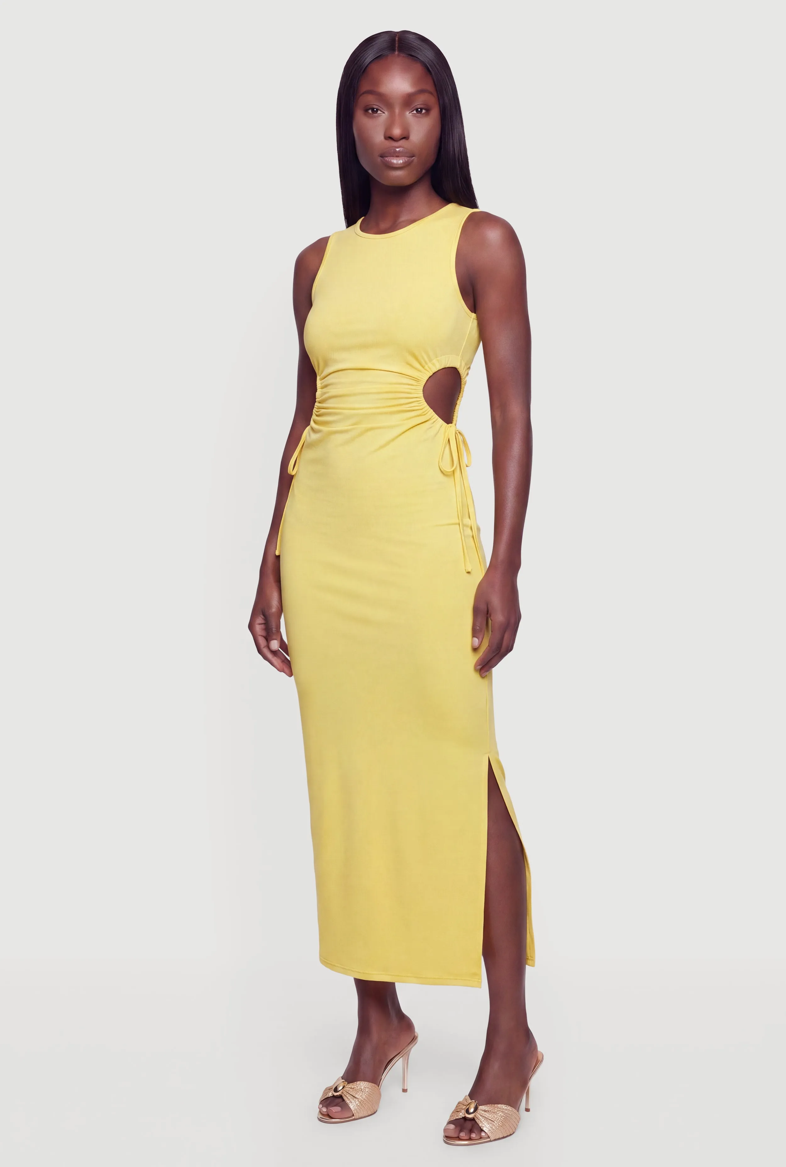 Drawstring Side Detail Side Slit Maxi Dress sold by Rainbow product image thumbnail 3