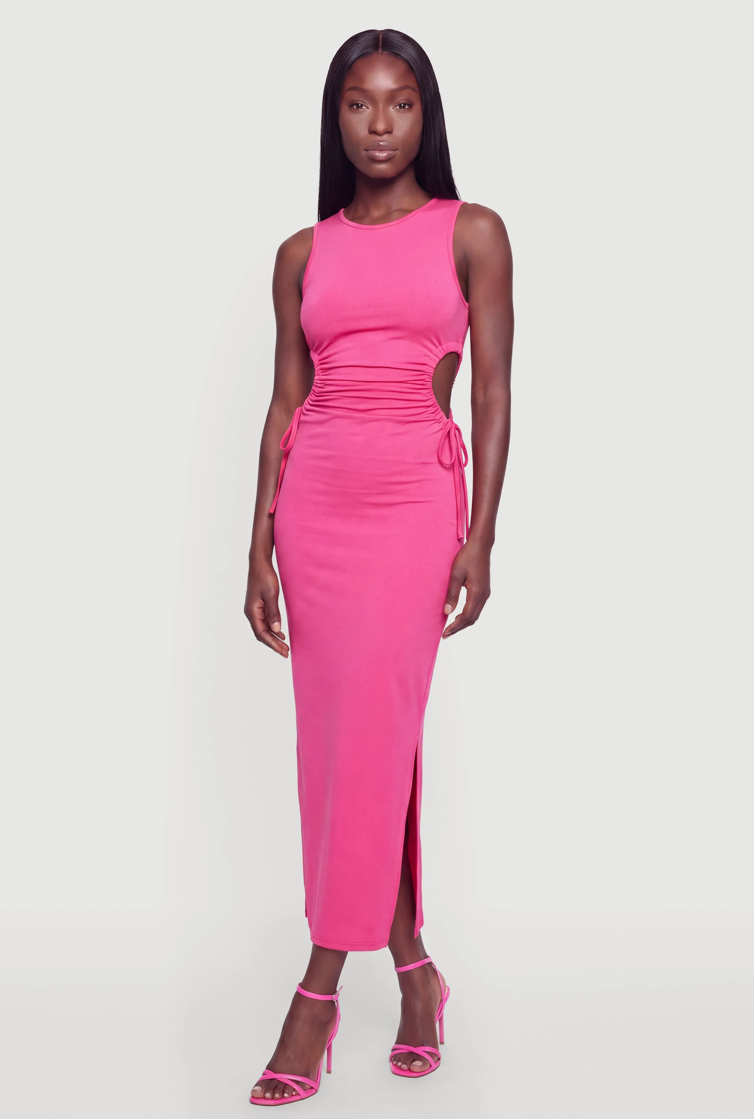 Drawstring Side Detail Side Slit Maxi Dress sold by Rainbow product image thumbnail 4