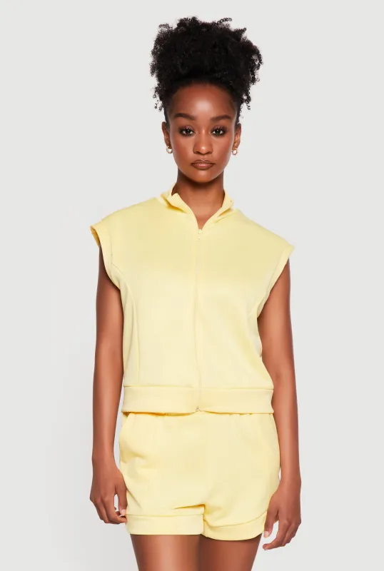Mock Neck Cap Sleeve Zip Front Top made by Rainbow