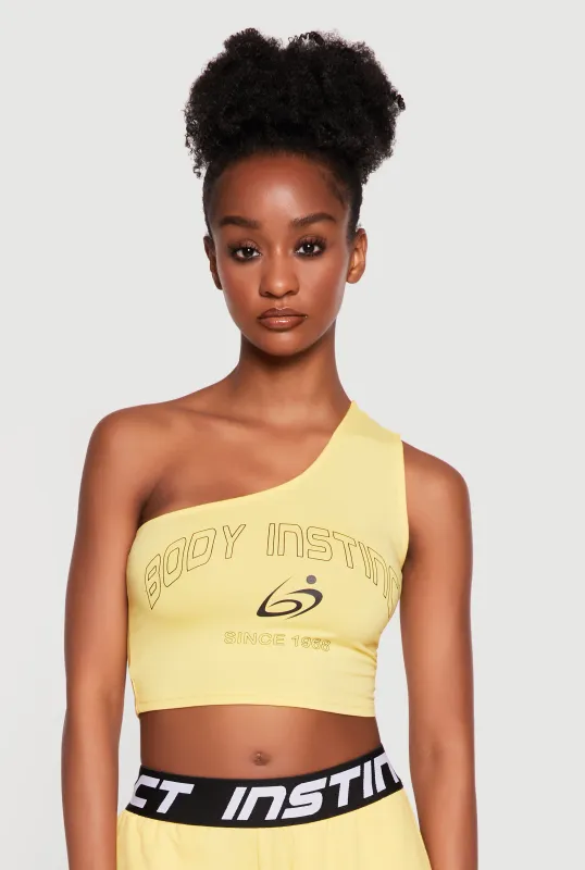 Body Instinct Graphic One Shoulder Crop Top made by Rainbow