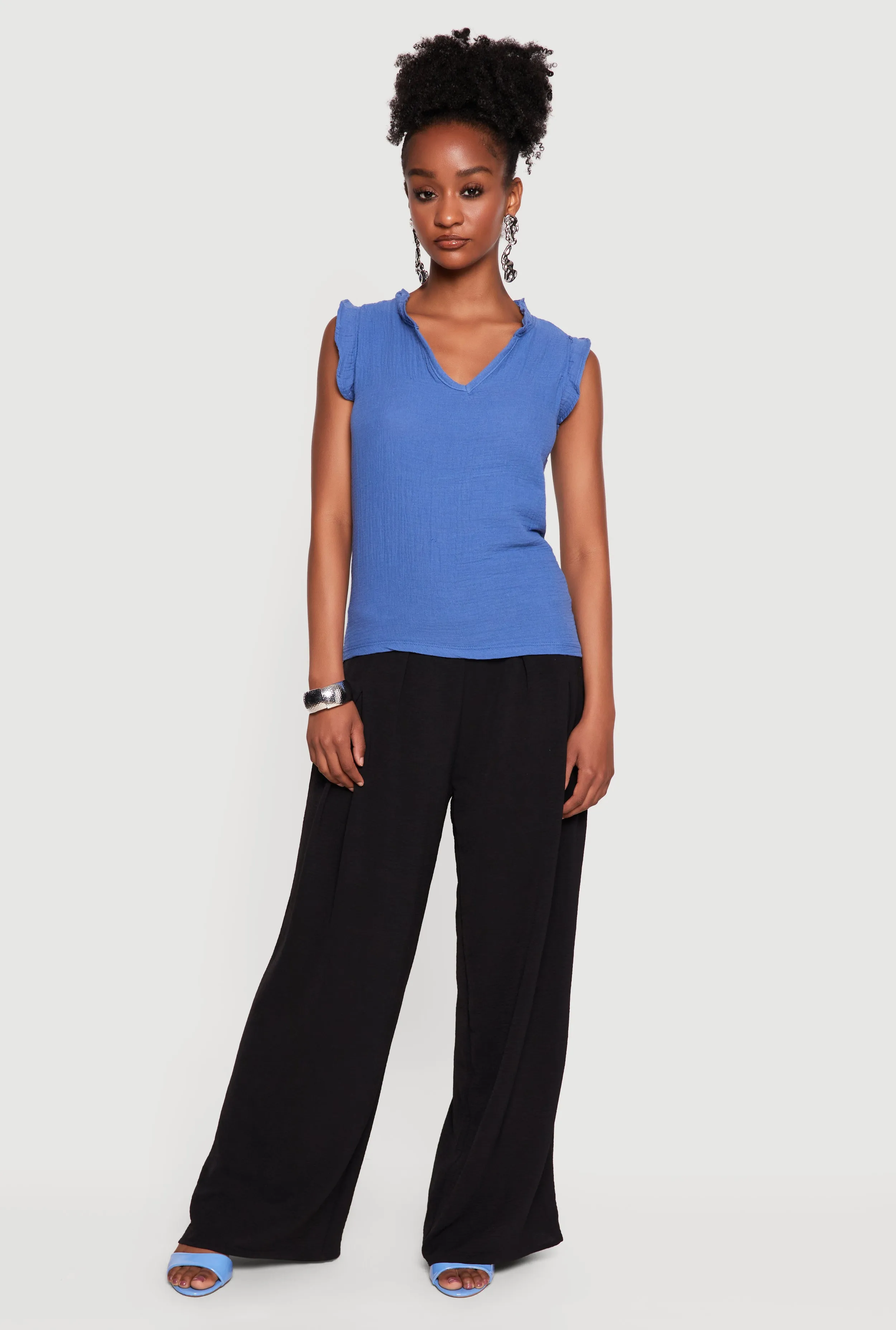 Sleeveless V Neck Ruffle Trim Blouse sold by Rainbow product image thumbnail 3