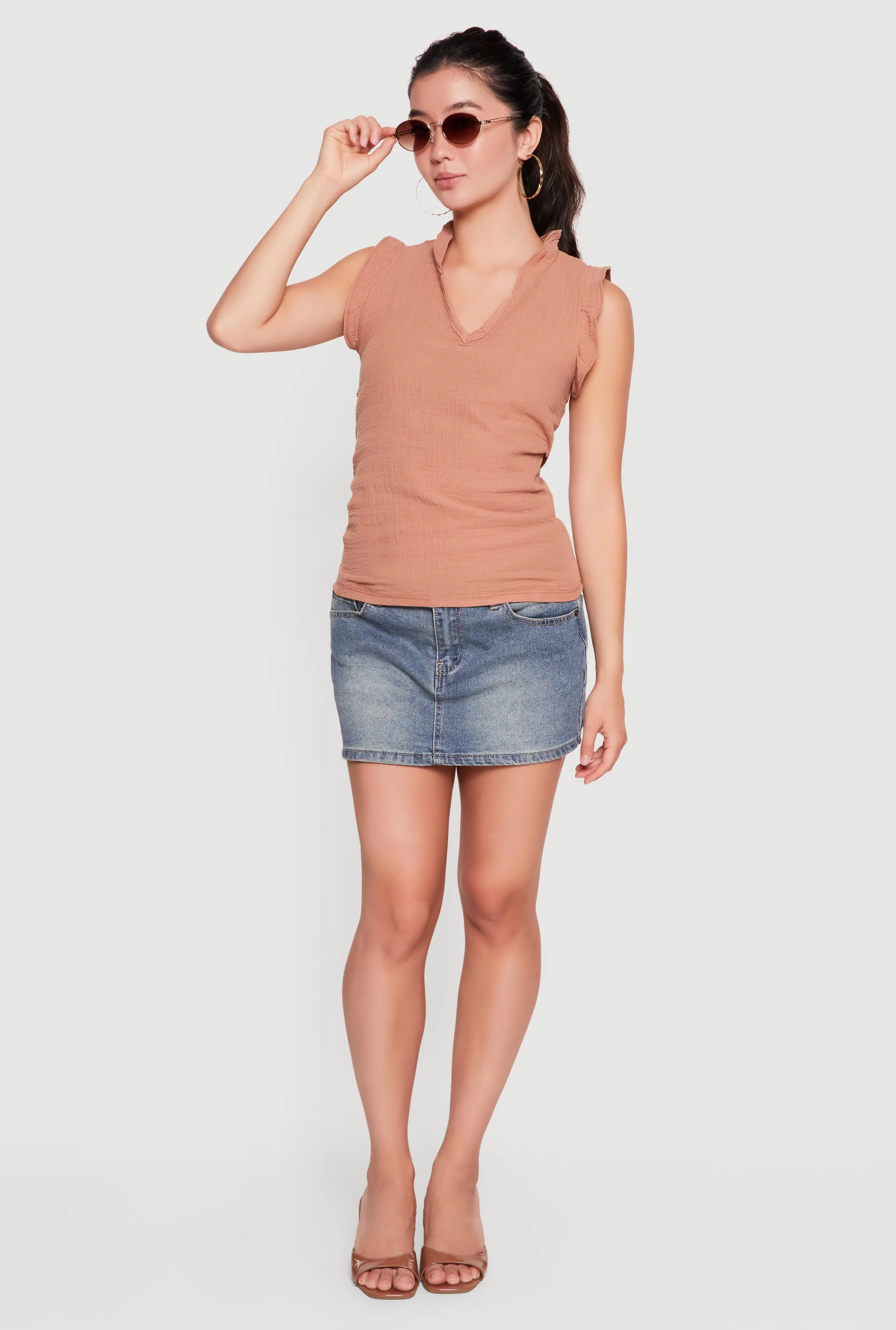 Sleeveless V Neck Ruffle Trim Blouse sold by Rainbow product image thumbnail 5