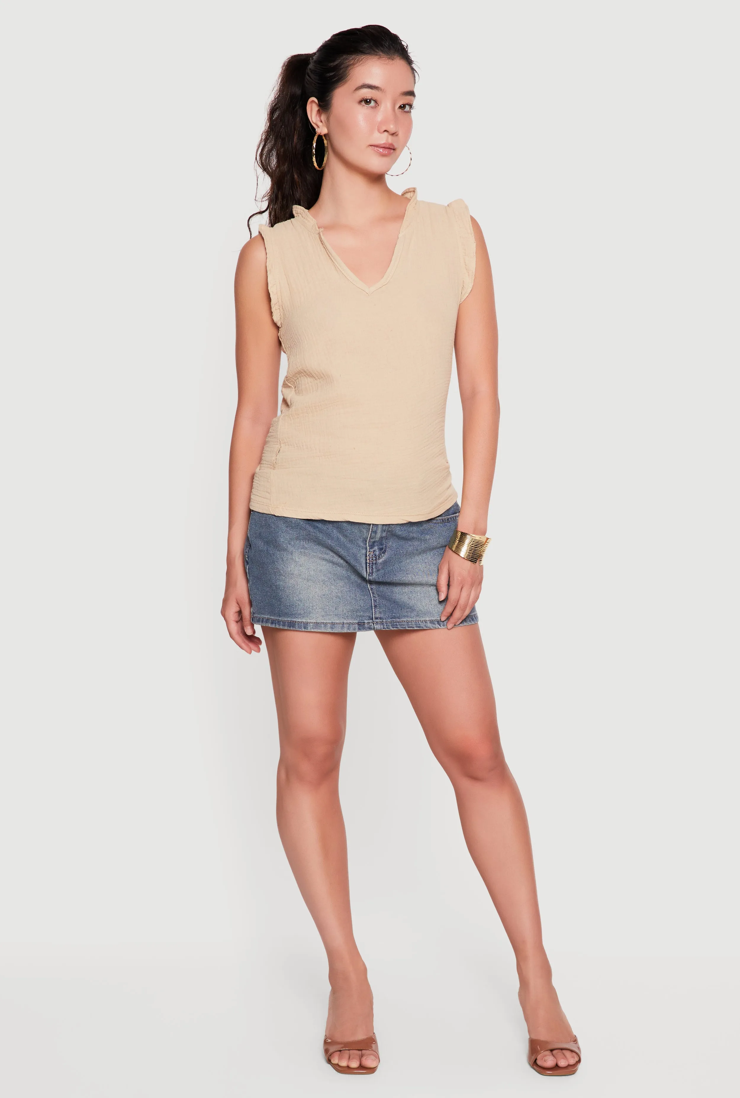 Sleeveless V Neck Ruffle Trim Blouse sold by Rainbow product image thumbnail 4