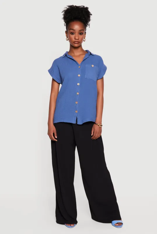 Dolman Short Sleeve Button Front Shirt made by Rainbow