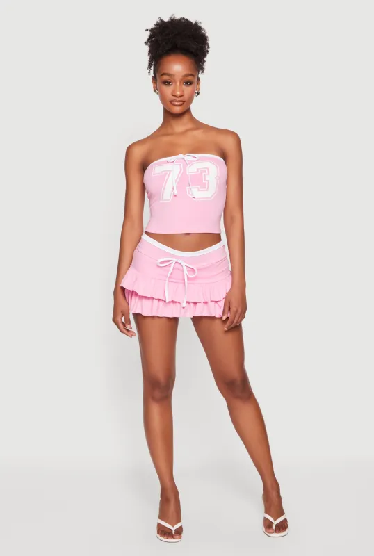 Contrast Trim Ruffle Tiered Skirt with Shorts Lining made by Rainbow