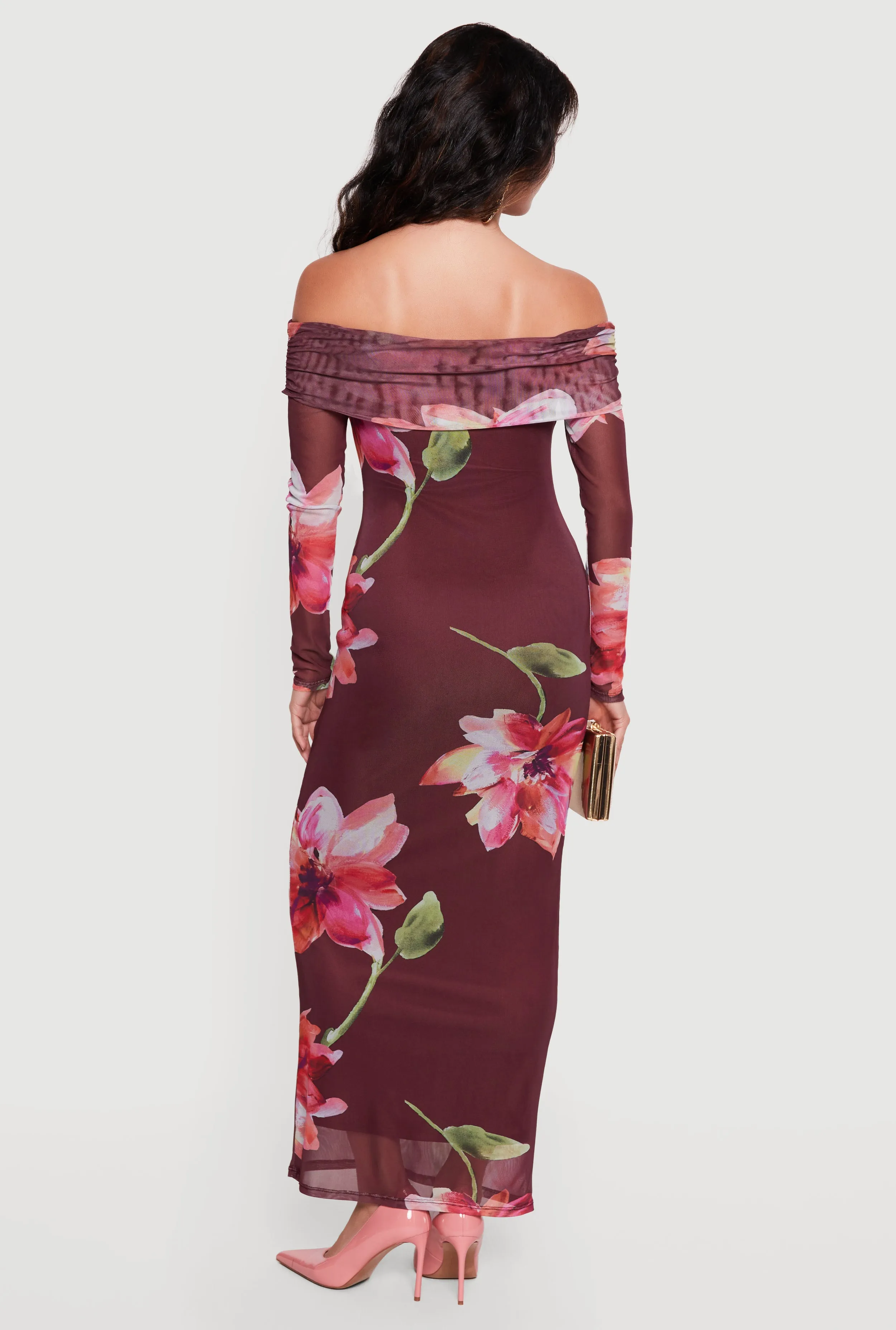 Floral Mesh Off The Shoulder Maxi Dress sold by Rainbow product image thumbnail 3