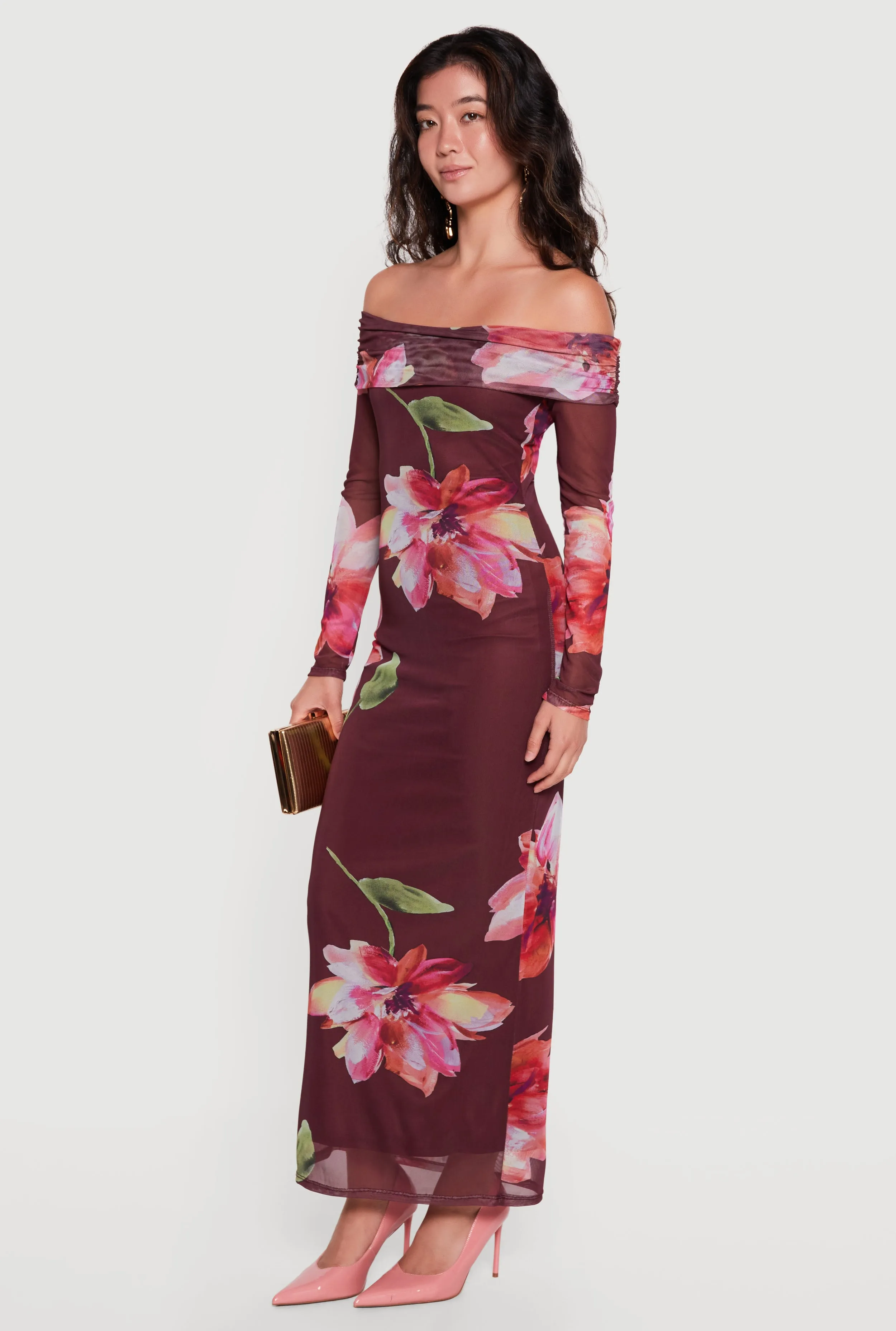 Floral Mesh Off The Shoulder Maxi Dress sold by Rainbow product image thumbnail 2