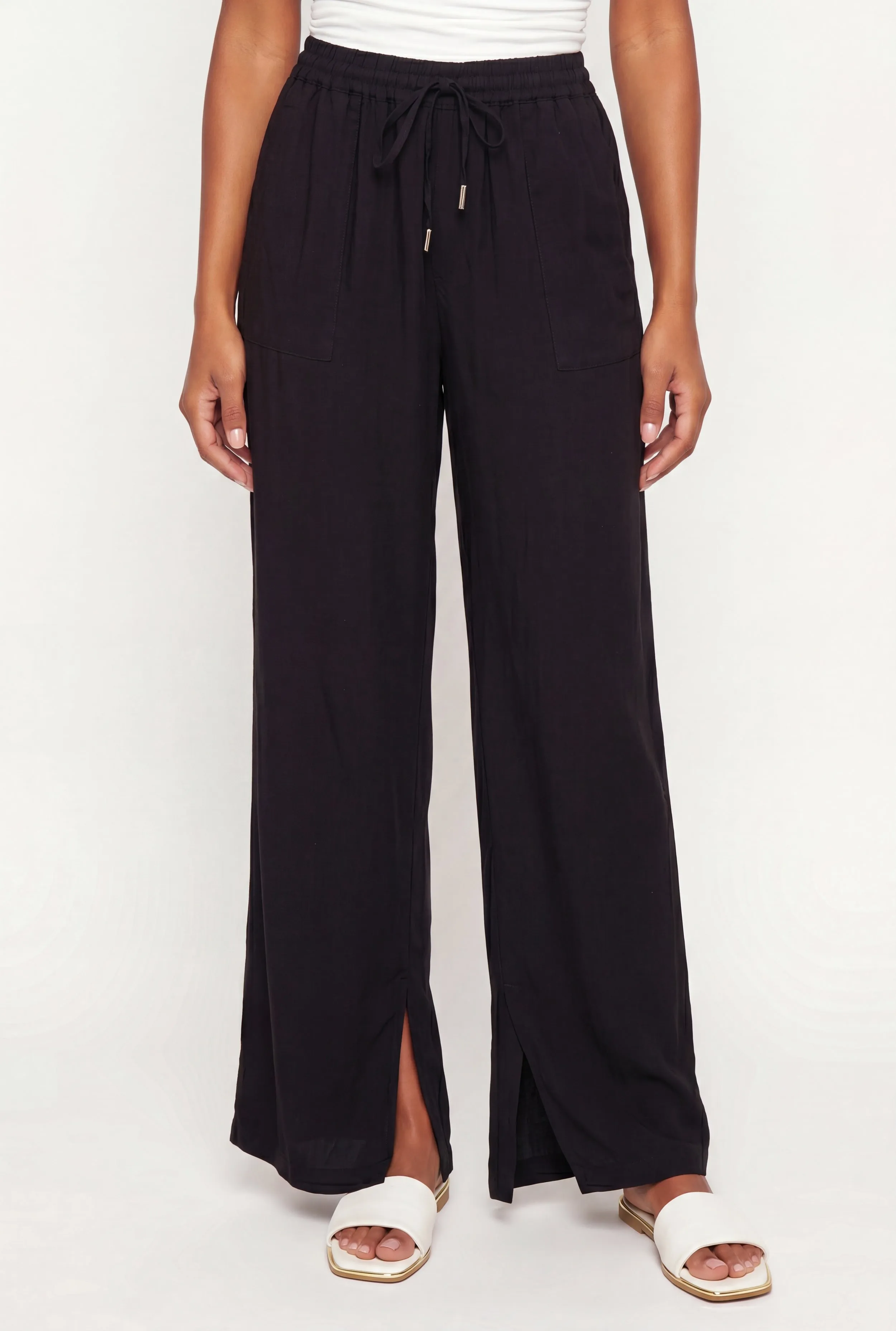 Drawstring Waist Side Slit Wide Leg Pants sold by Rainbow product image thumbnail 3