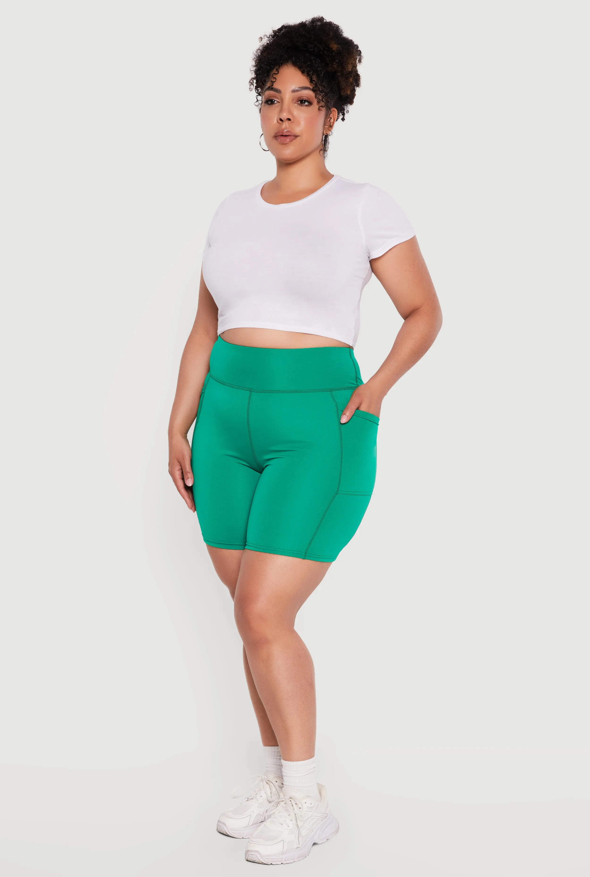 Plus Size Cell Phone Pocket High Waisted Biker Shorts sold by Rainbow