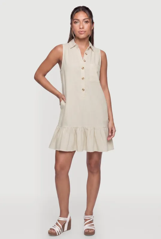 Sleeveless Button Front Ruffle Hem Dress made by Rainbow