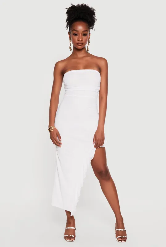 Ruffle Hem Side Slit Mesh Midi Dress made by iris