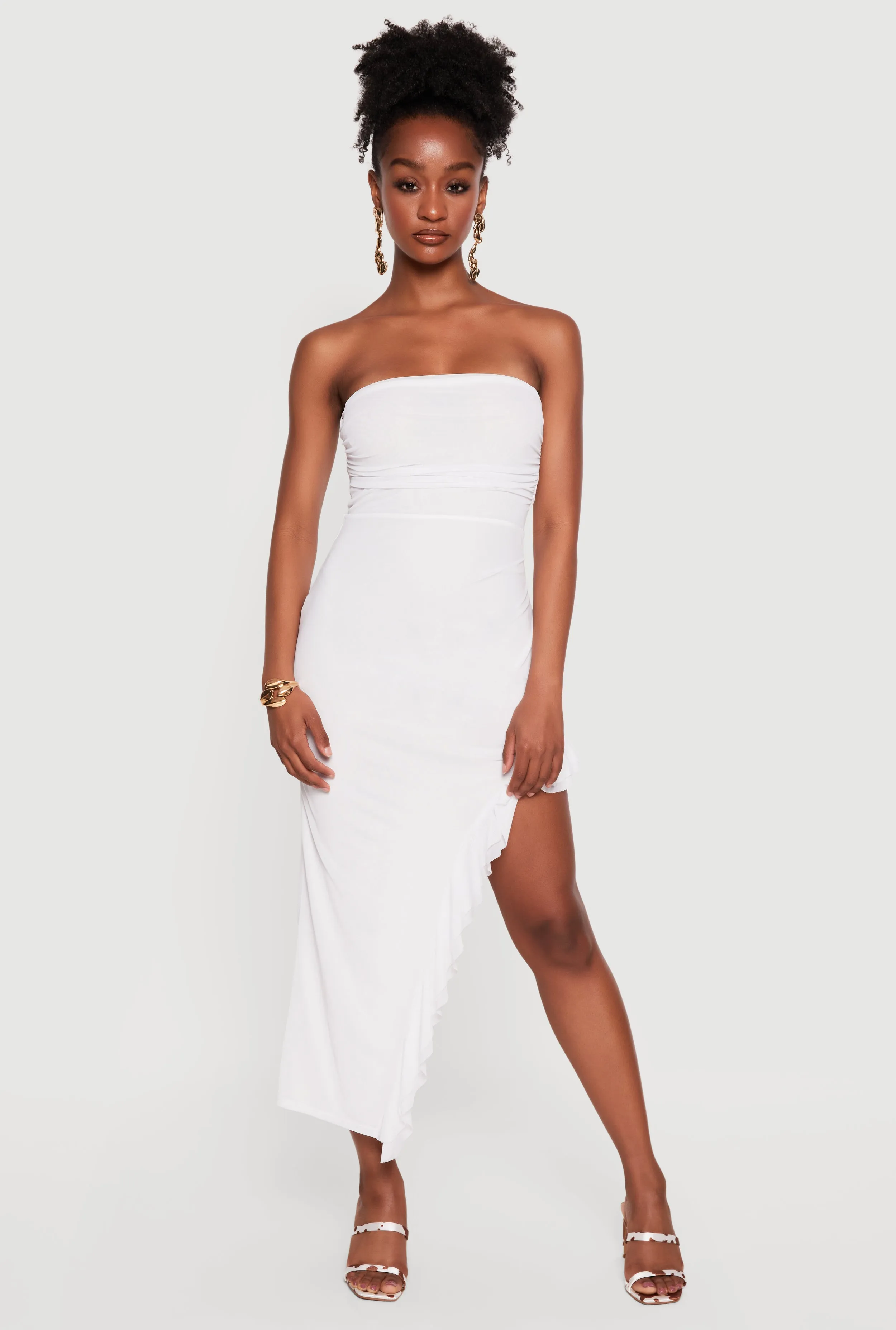 Ruffle Hem Side Slit Mesh Midi Dress sold by Rainbow
