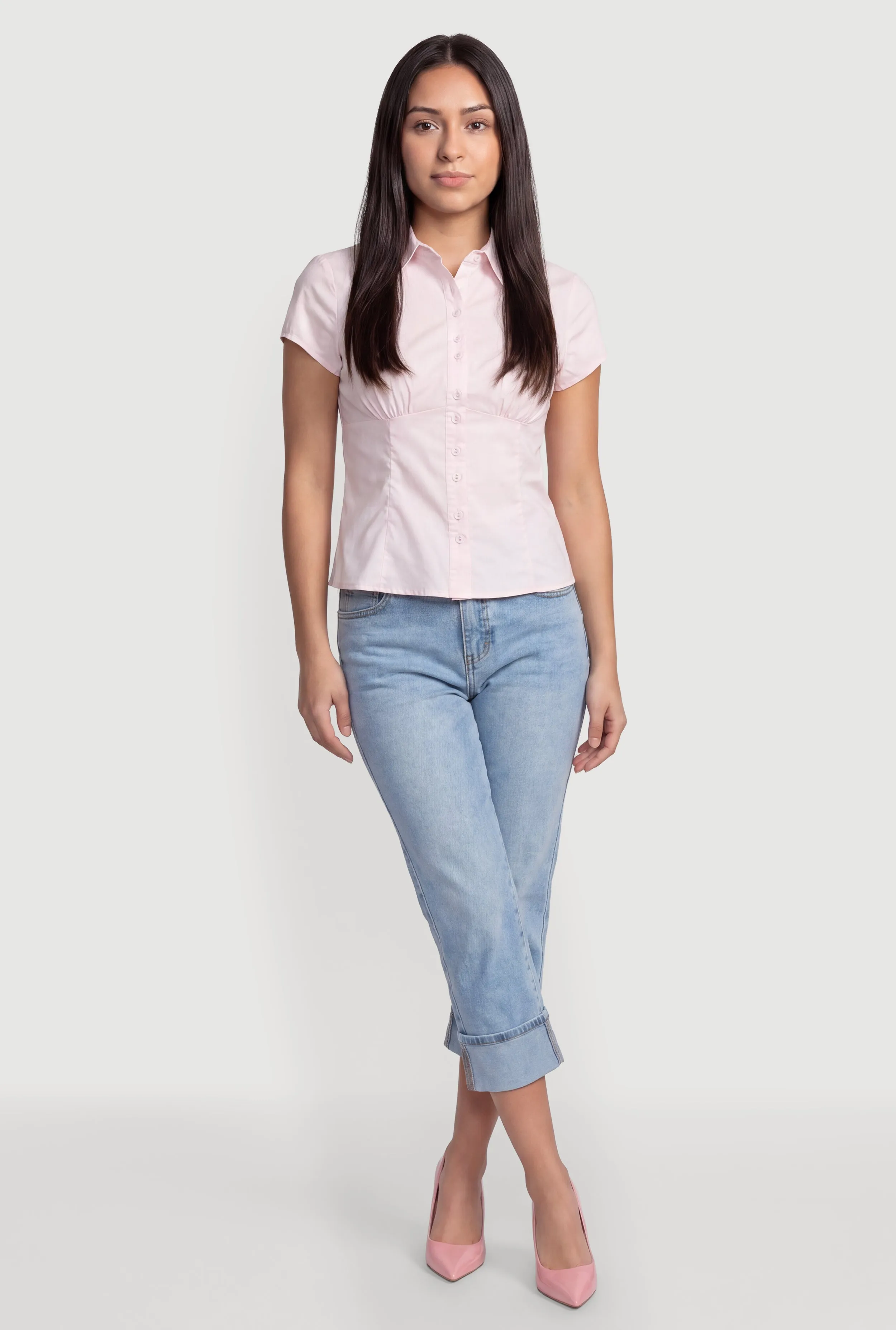 Button Front Short Sleeve Pleated Shirt sold by Rainbow product image thumbnail 3