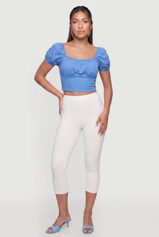 Tie Back Detail Puff Sleeve Crop Top made by Ambiance