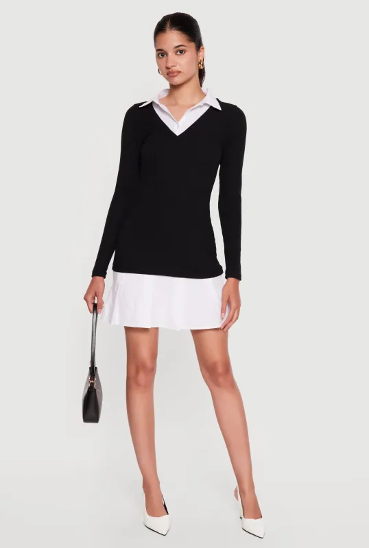 Layered Look Long Sleeve Shirt Dress made by Almost Famous