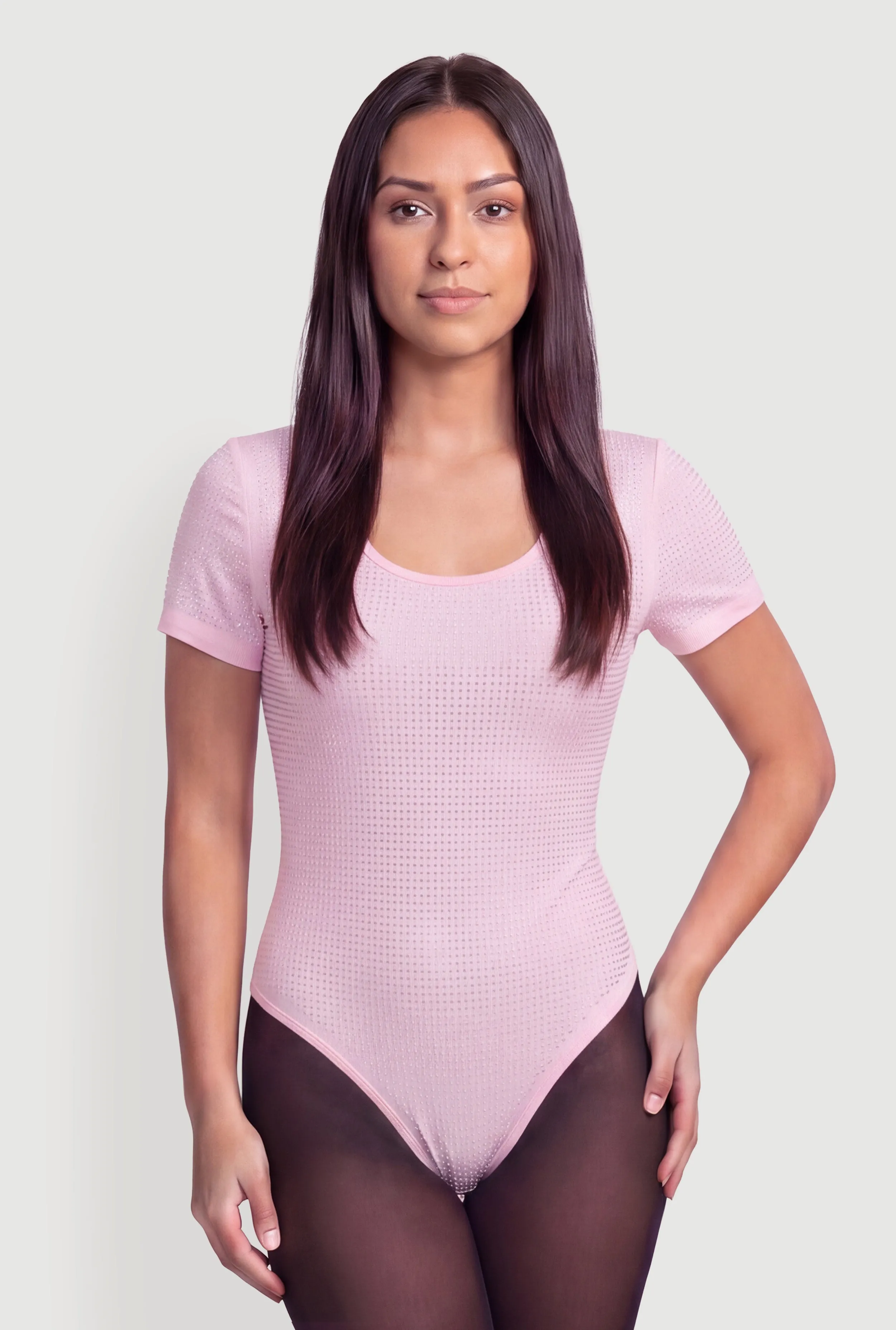 Rhinestone Scoop Neck Short Sleeve Bodysuit sold by Rainbow product image thumbnail 2