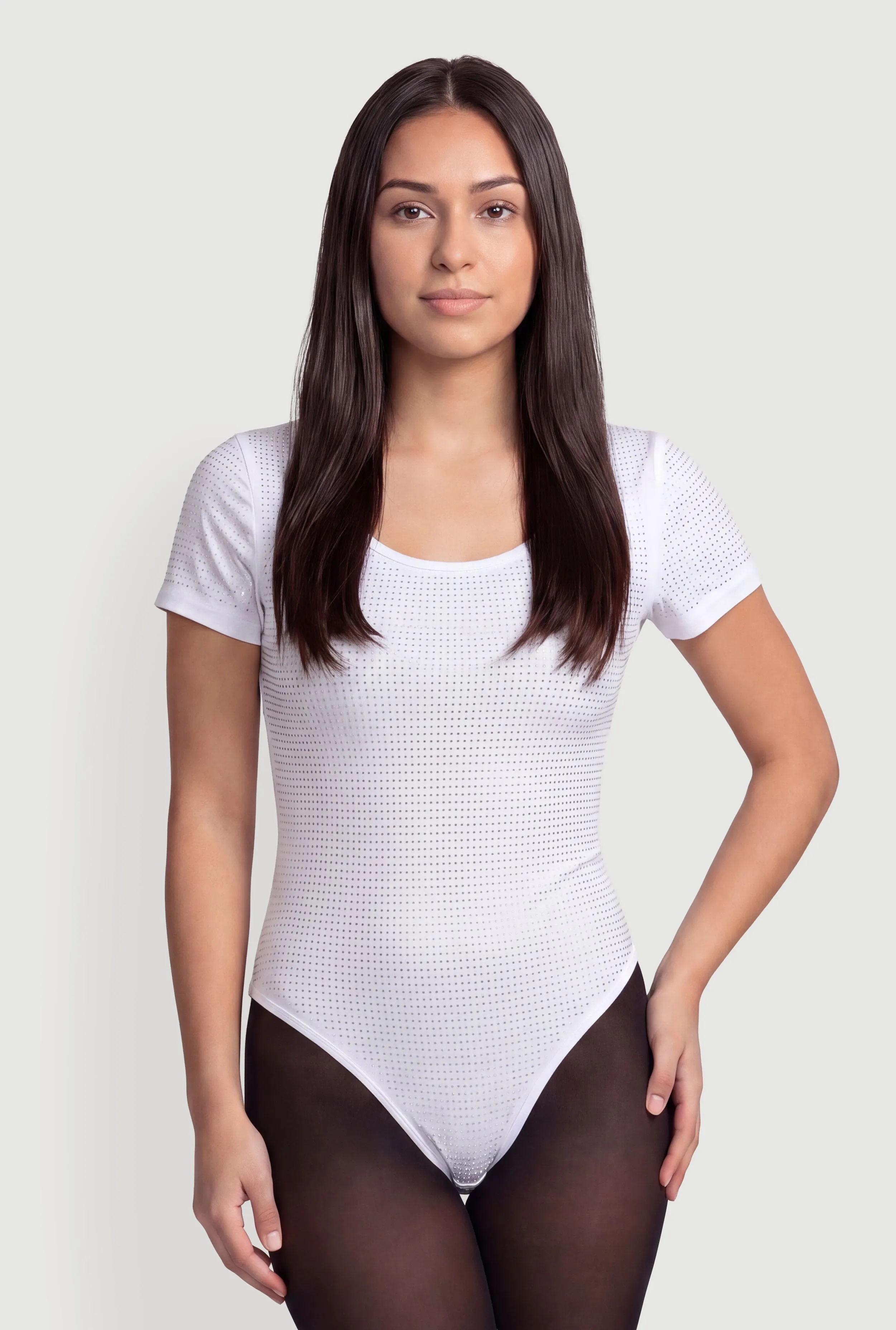Rhinestone Scoop Neck Short Sleeve Bodysuit sold by Rainbow product image thumbnail 3